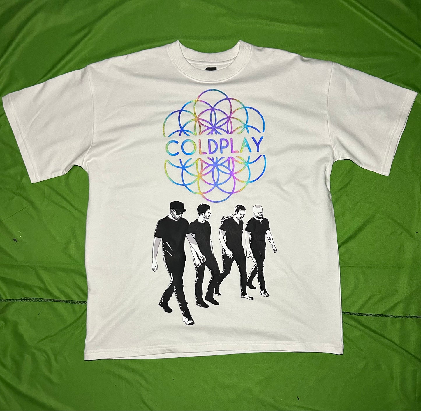 Coldplay Glow In Dark Oversized T-Shirt Rainbow 4 Men Walking