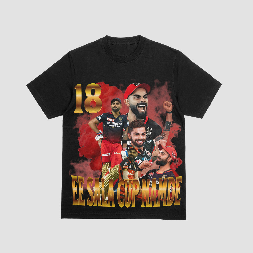 Premium RCB Cricket Team 'EE SALA CUP NAMDE' Dark Grey T-shirt