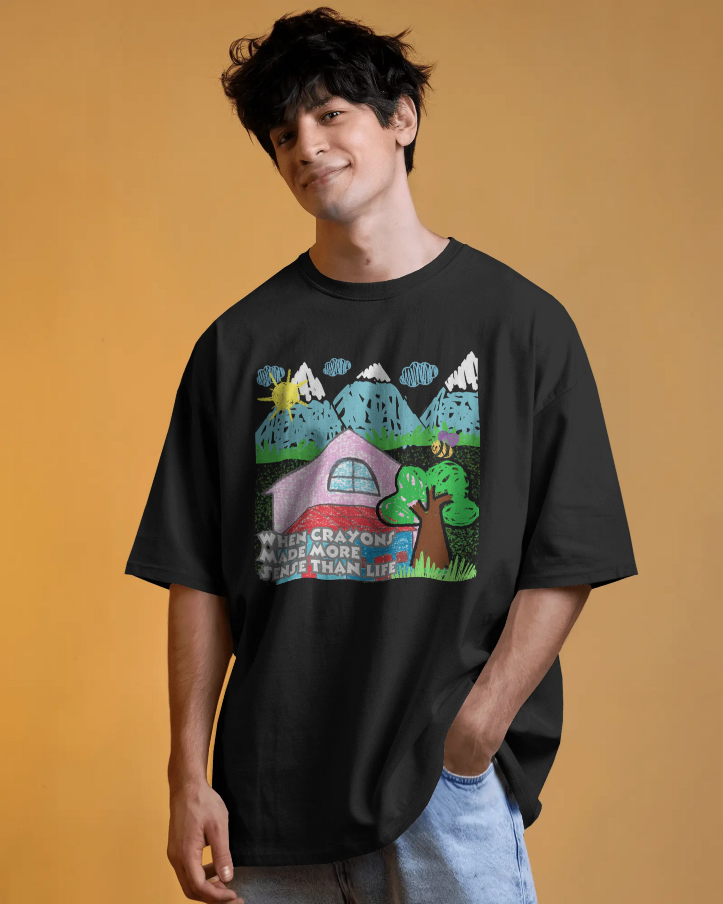 Premium Crayon Art Oversized T-Shirt | Childhood Nostalgia