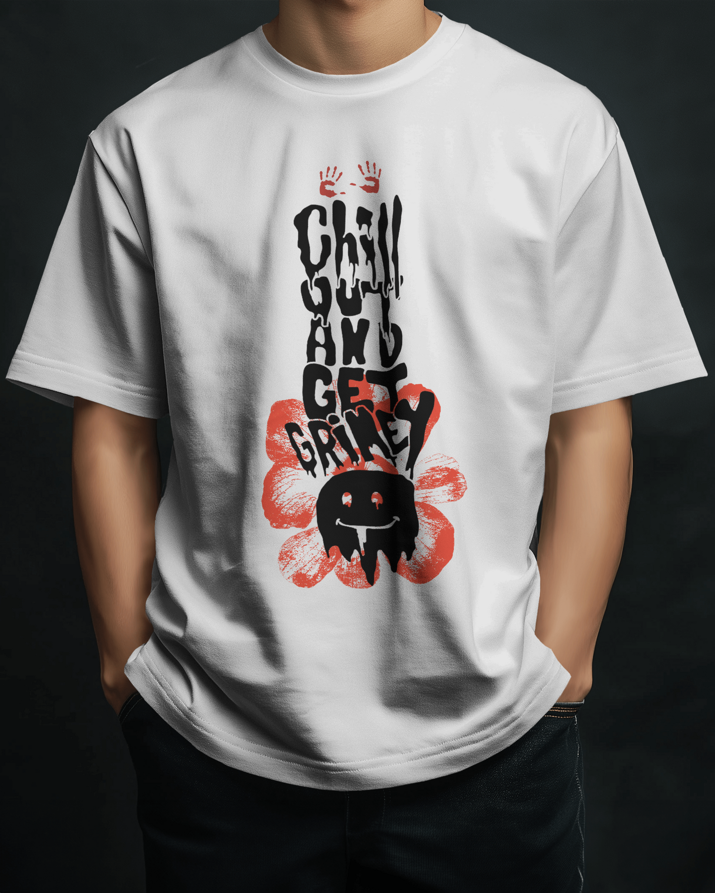 Premium Chill Out & Get Grimey Oversized Graphic T-Shirt