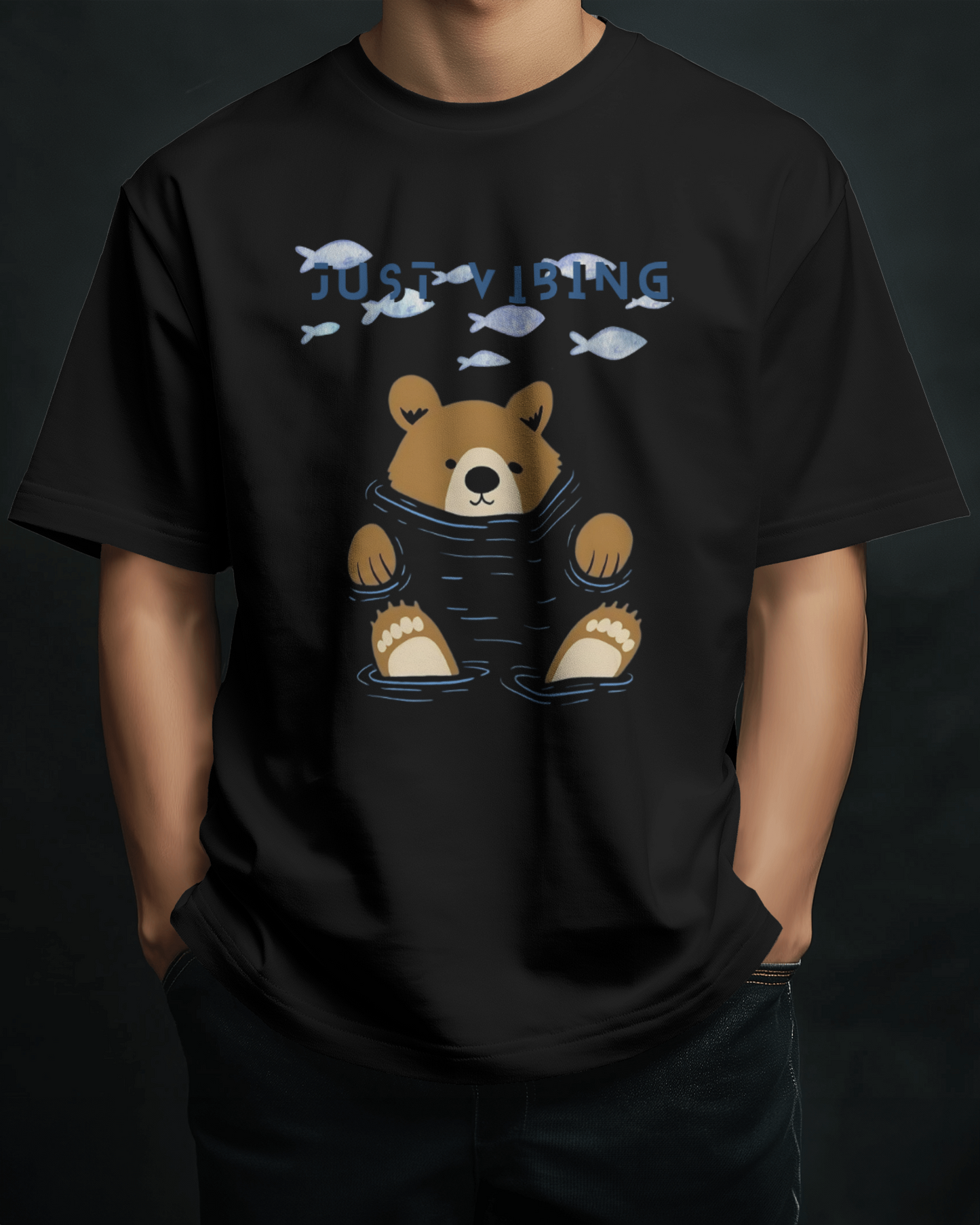 Premium 'Just Vibing' Bear Oversized T-shirt