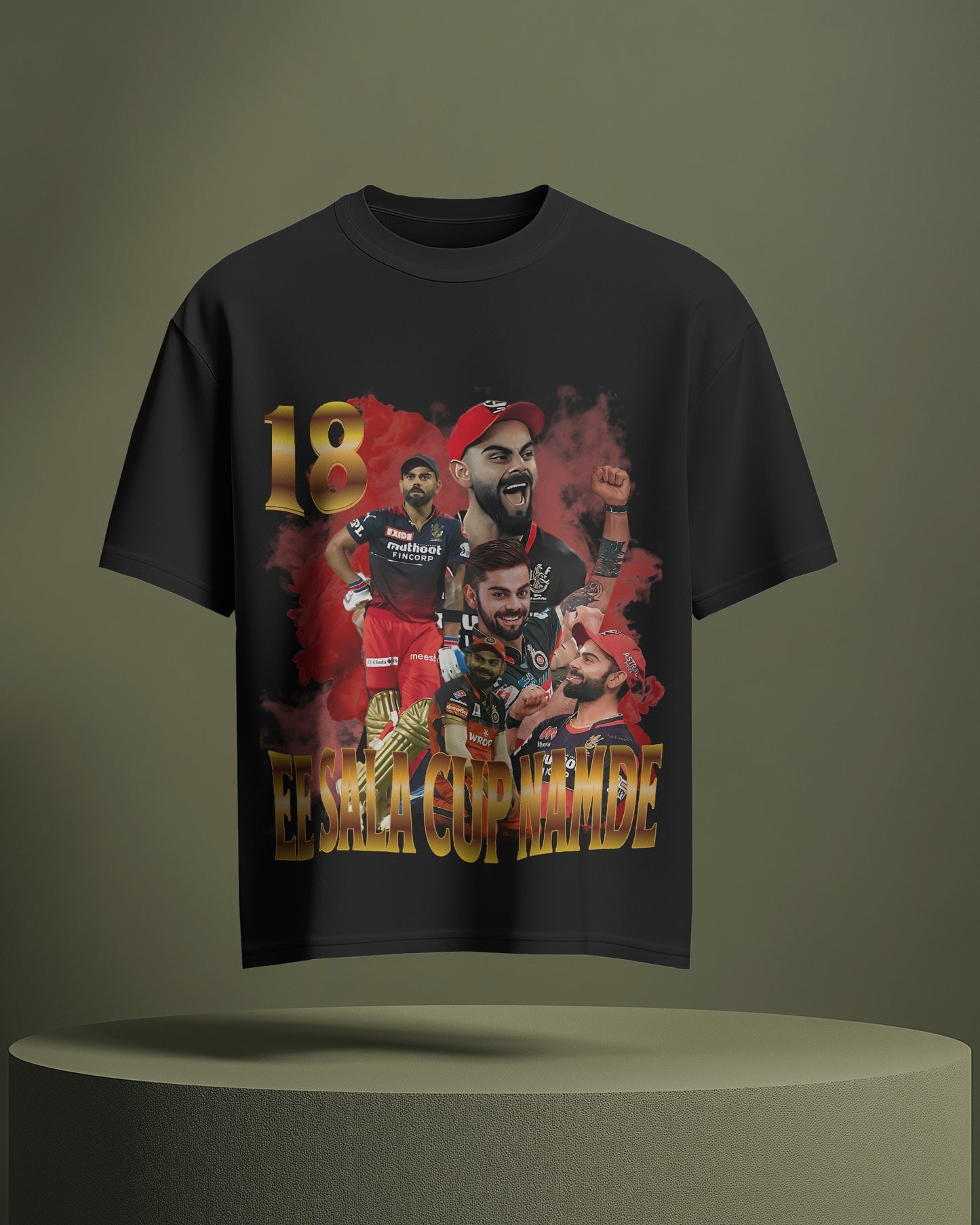 Premium RCB Cricket Team 'EE SALA CUP NAMDE' Dark Grey T-shirt
