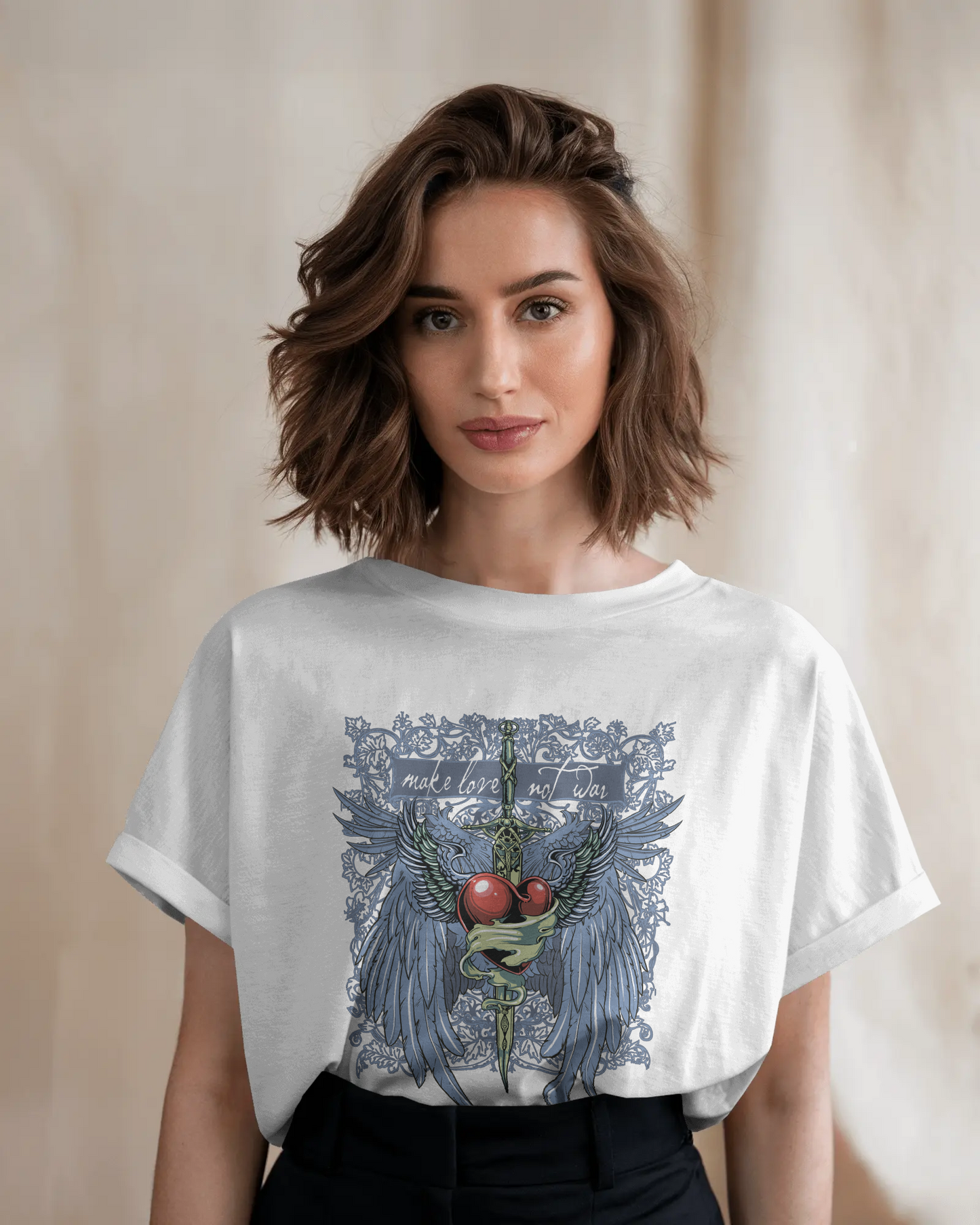 Premium Make Love Not War Wings Heart Oversized T-shirt