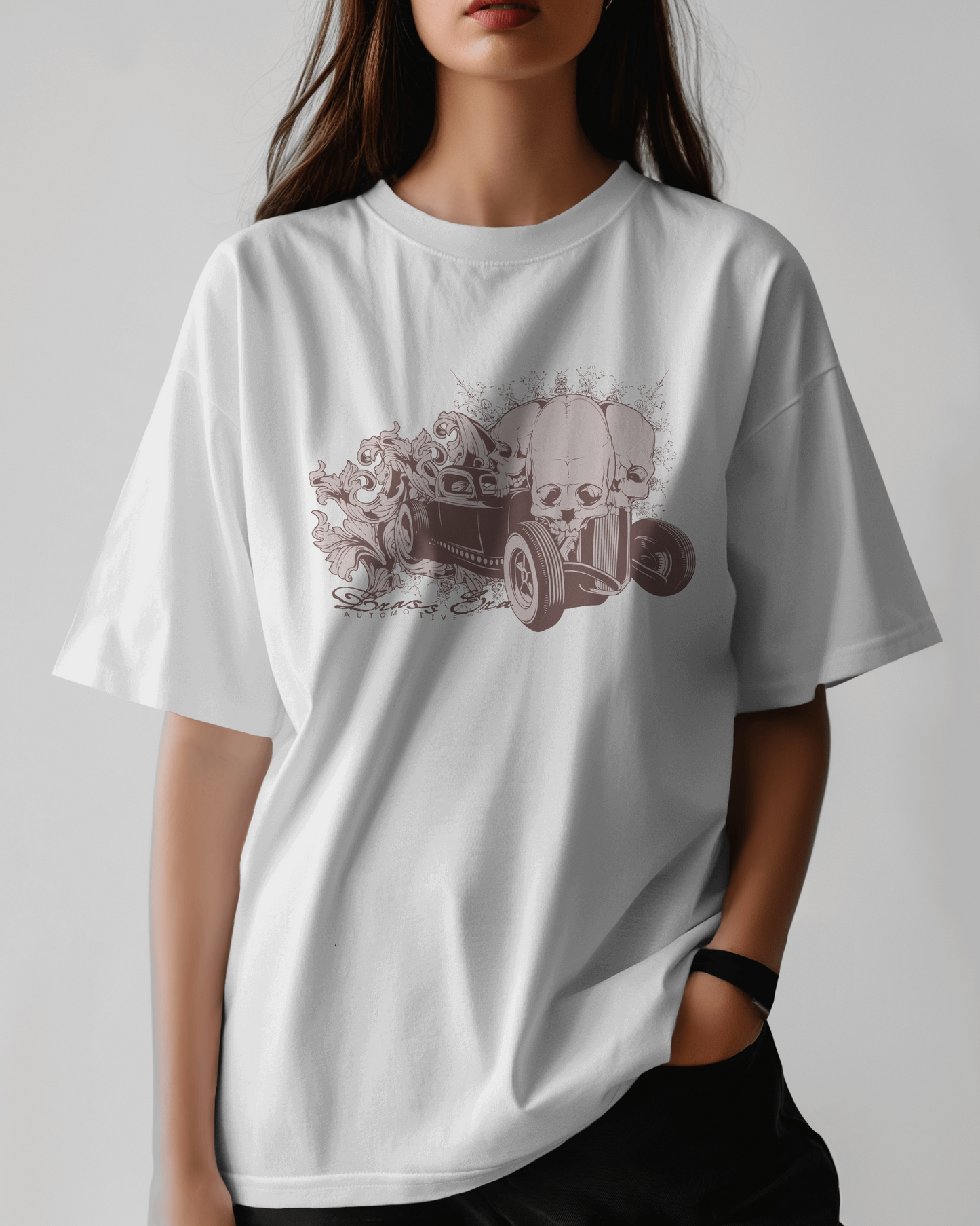 Premium Oversized Skull Hotrod Graphic T-shirt