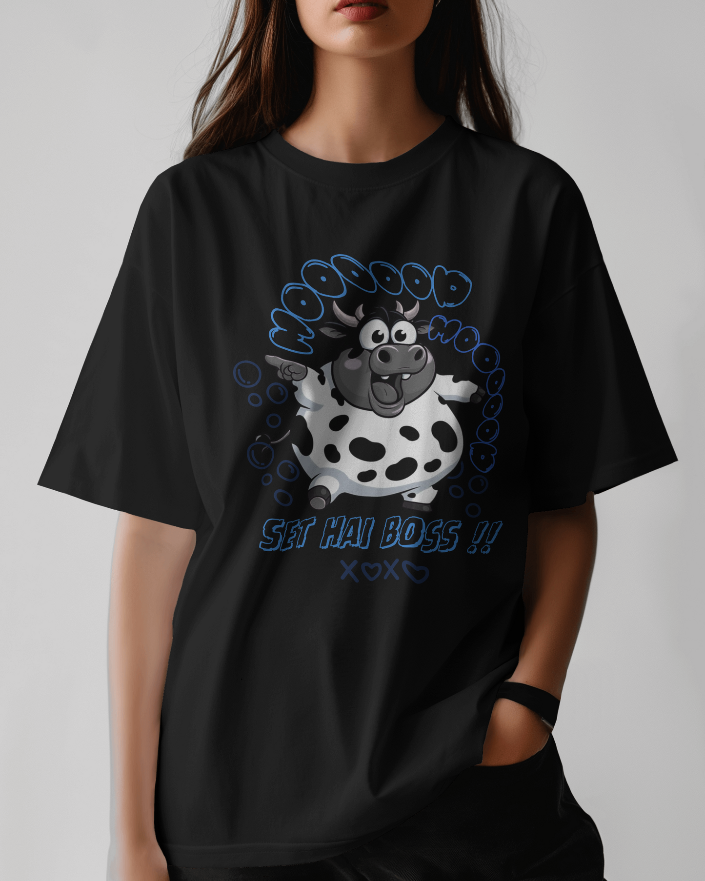 Premium Oversized 'Moo Boss' Cartoon Cow T-Shirt