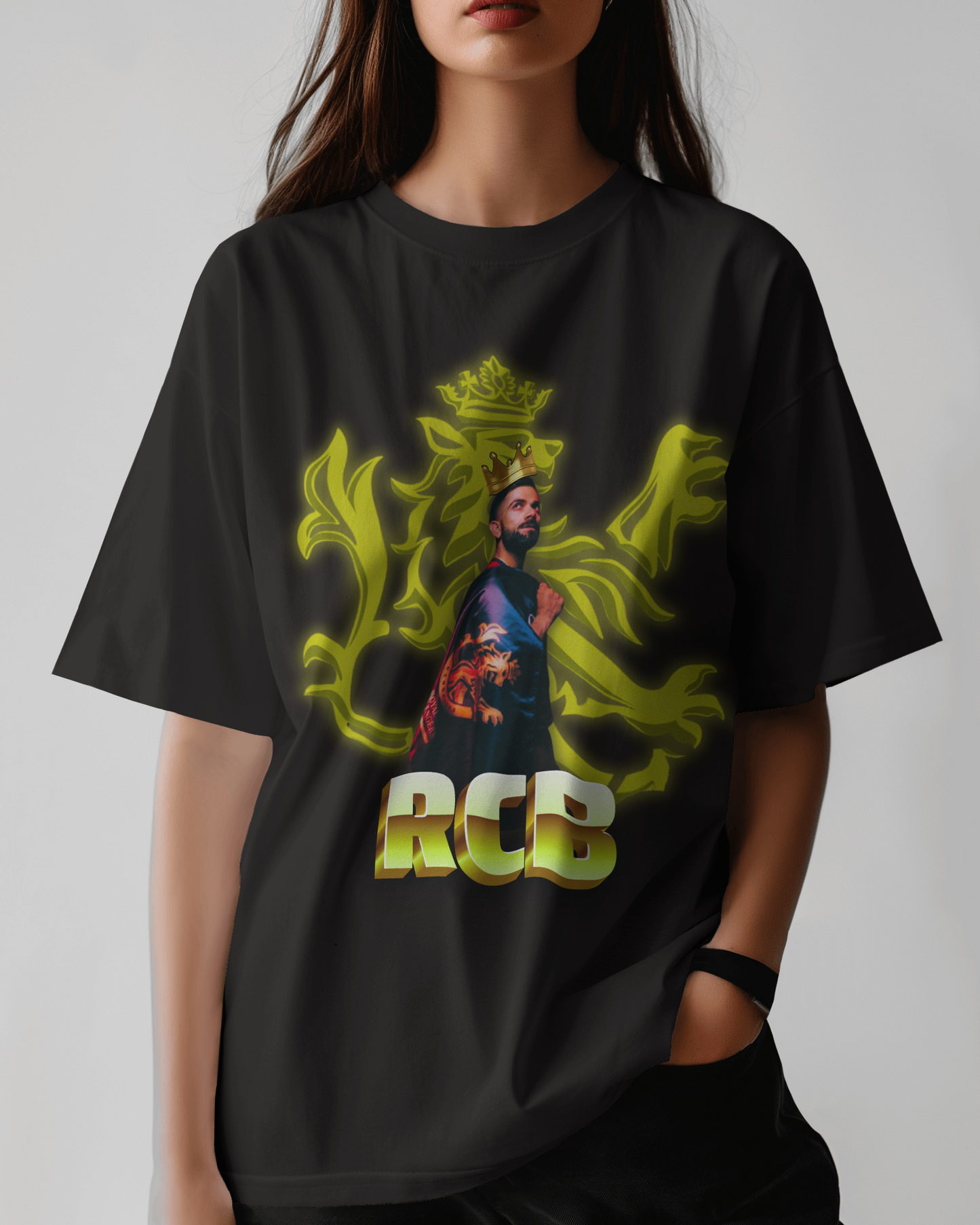 Premium RCB King Oversized Glow Print T-shirt - Limited Edition