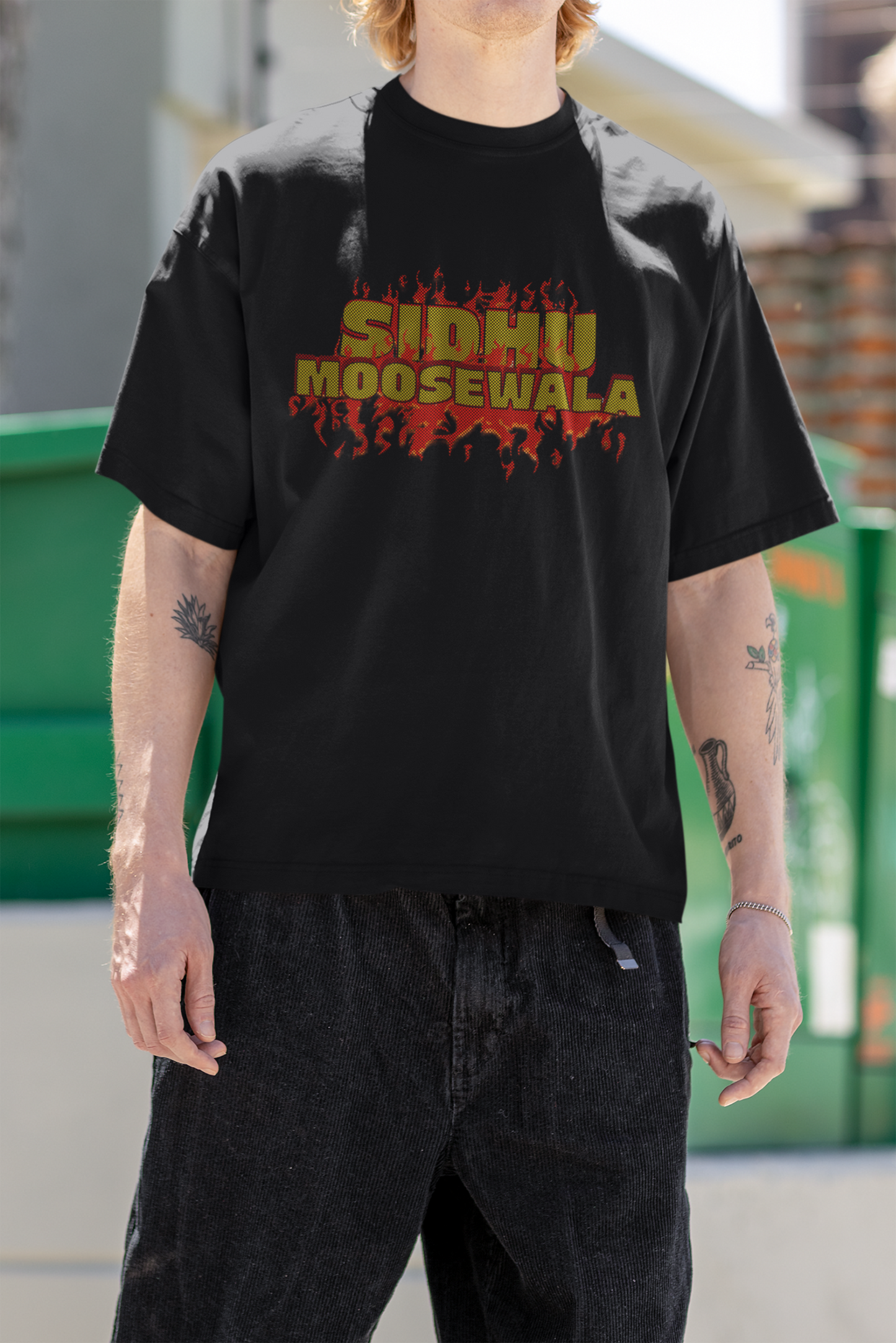 Premium Oversized Sidhu Moosewala Flame Graphic T-Shirt