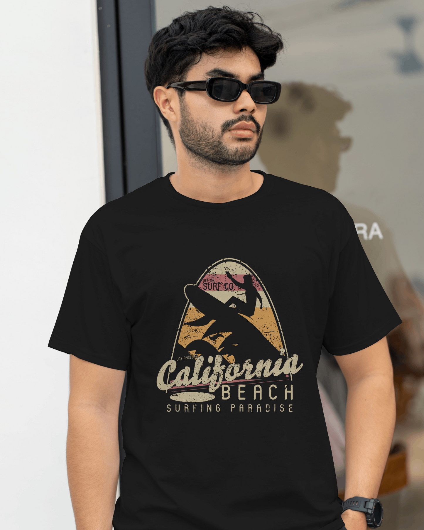Premium California Beach Surfing Paradise Black T-shirt
