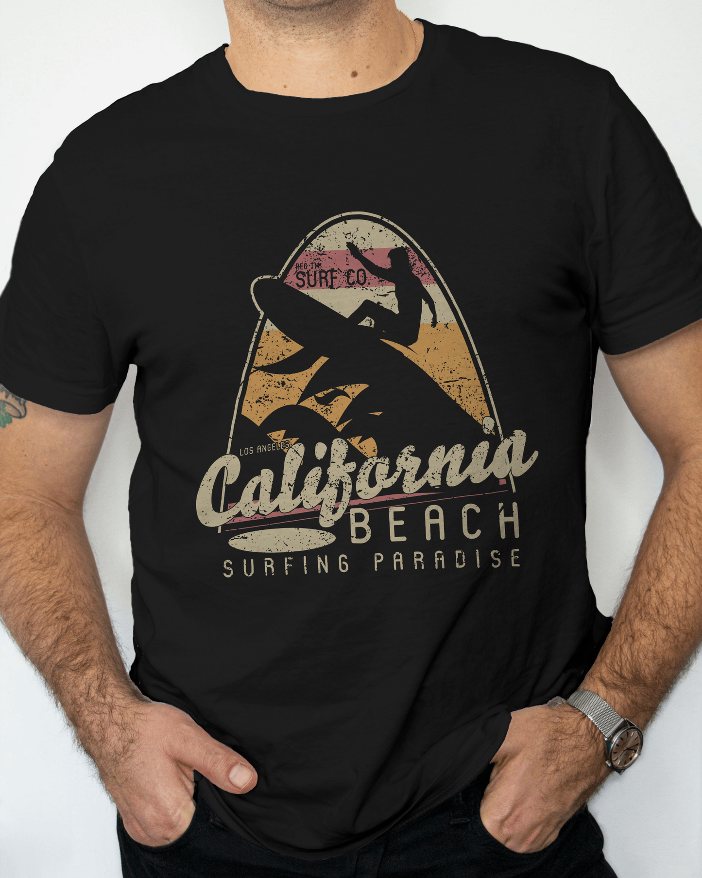Premium California Beach Surfing Paradise Black T-shirt