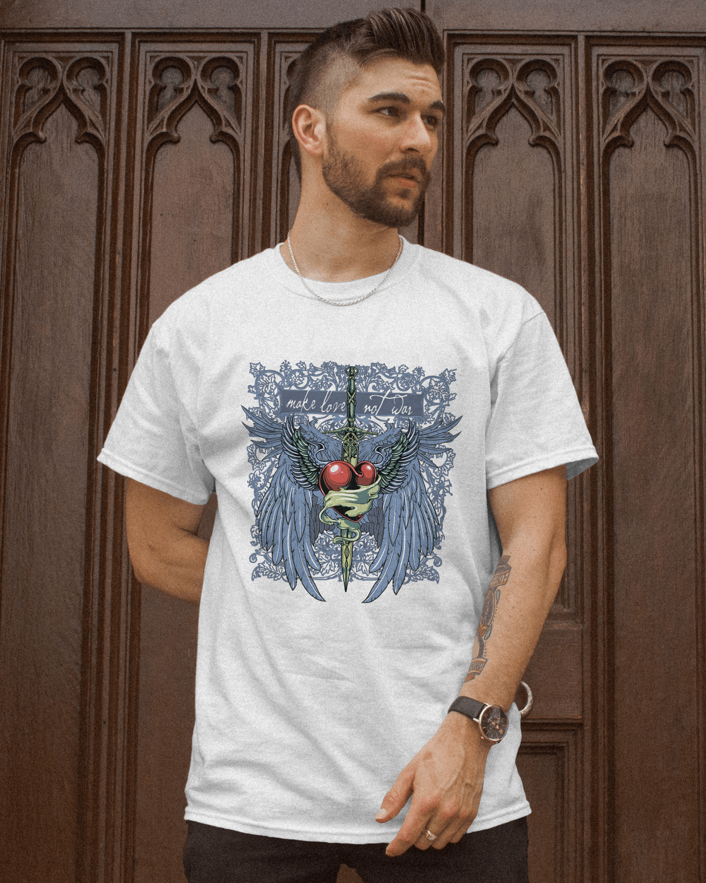 Premium Make Love Not War Wings Heart Graphic T-shirt