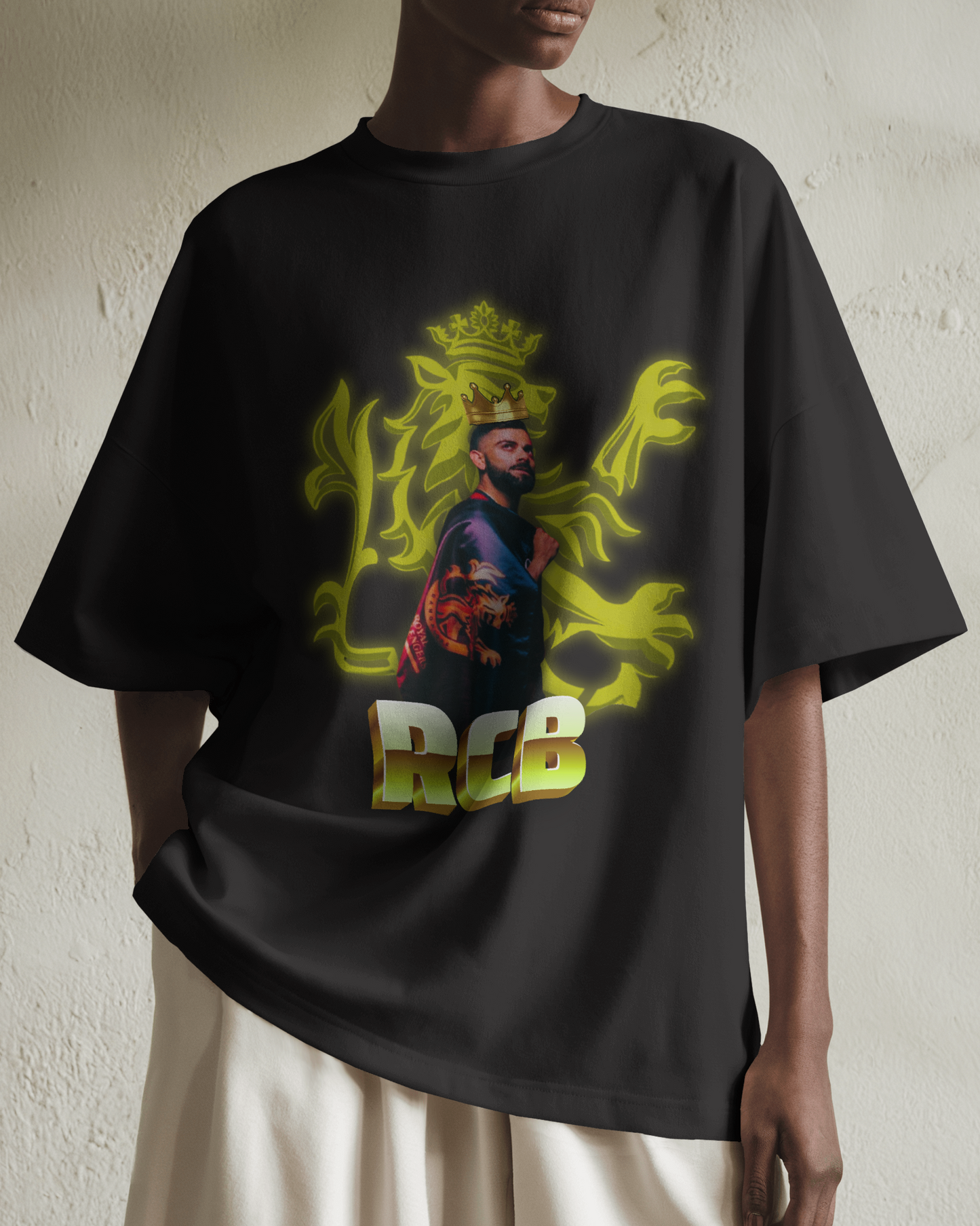 Premium RCB King Oversized Glow Print T-shirt - Limited Edition