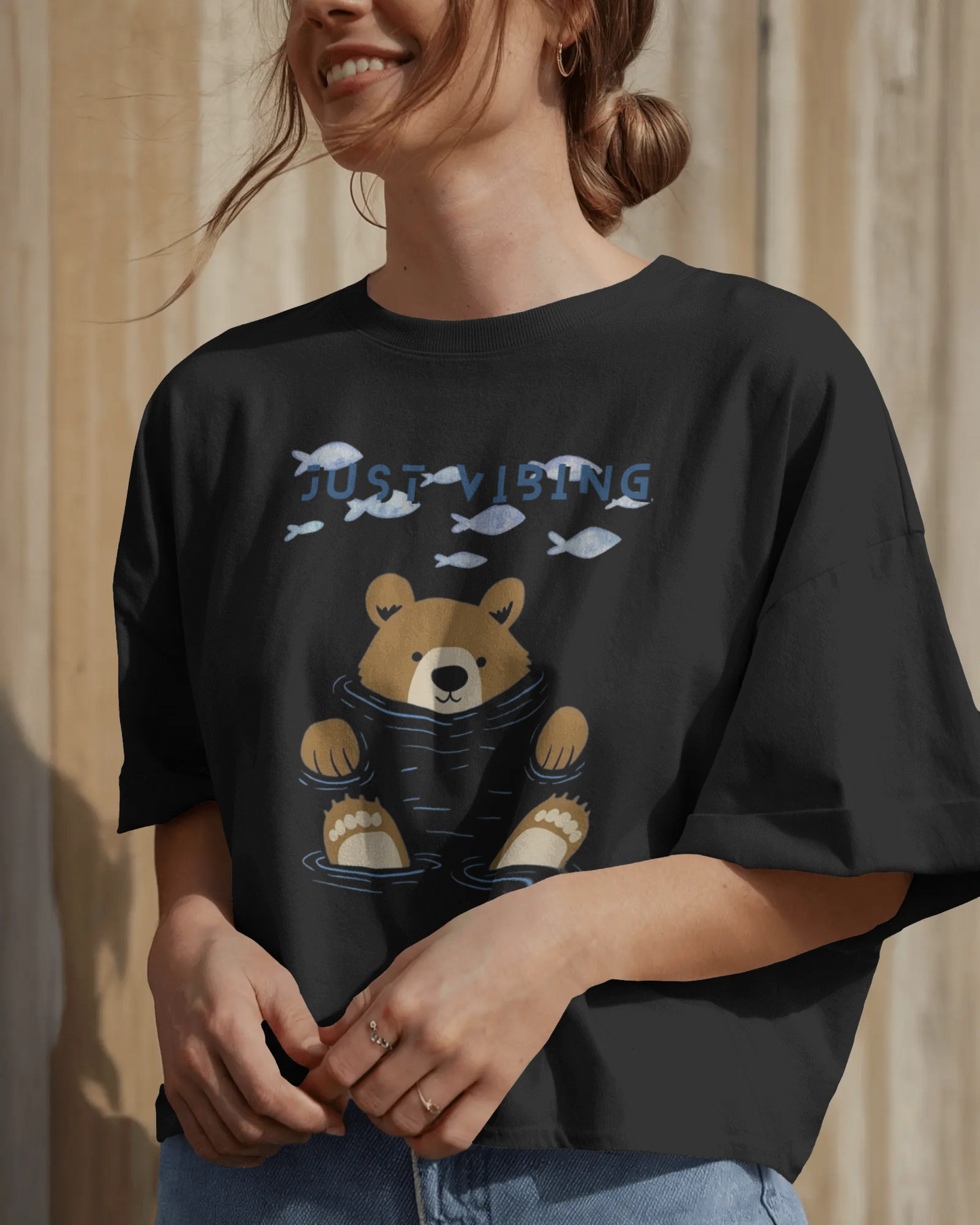 Premium 'Just Vibing' Bear Oversized T-shirt