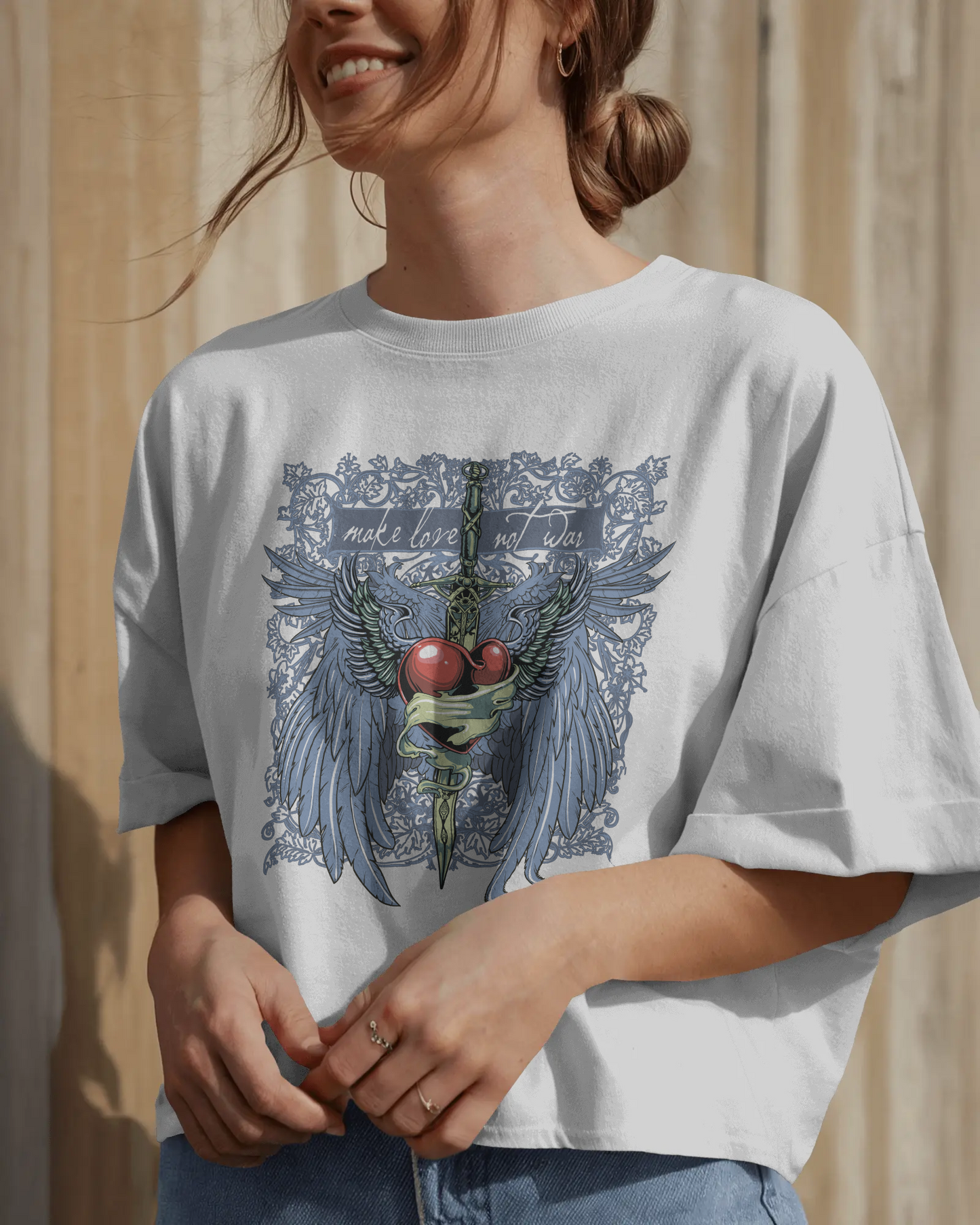 Premium Make Love Not War Wings Heart Oversized T-shirt