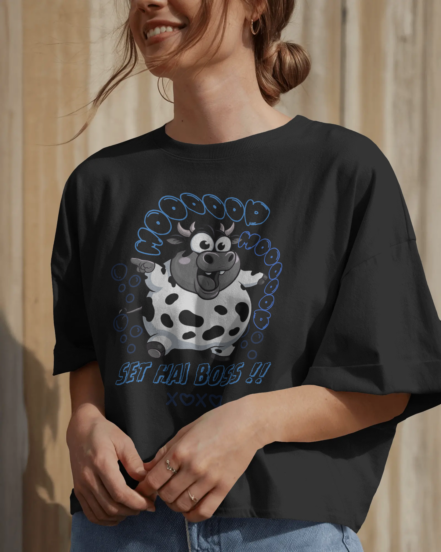 Premium Oversized 'Moo Boss' Cartoon Cow T-Shirt