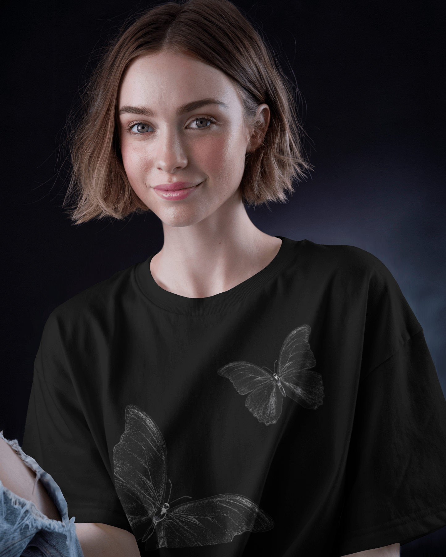 Premium Butterfly Sketch Oversized Black T-shirt
