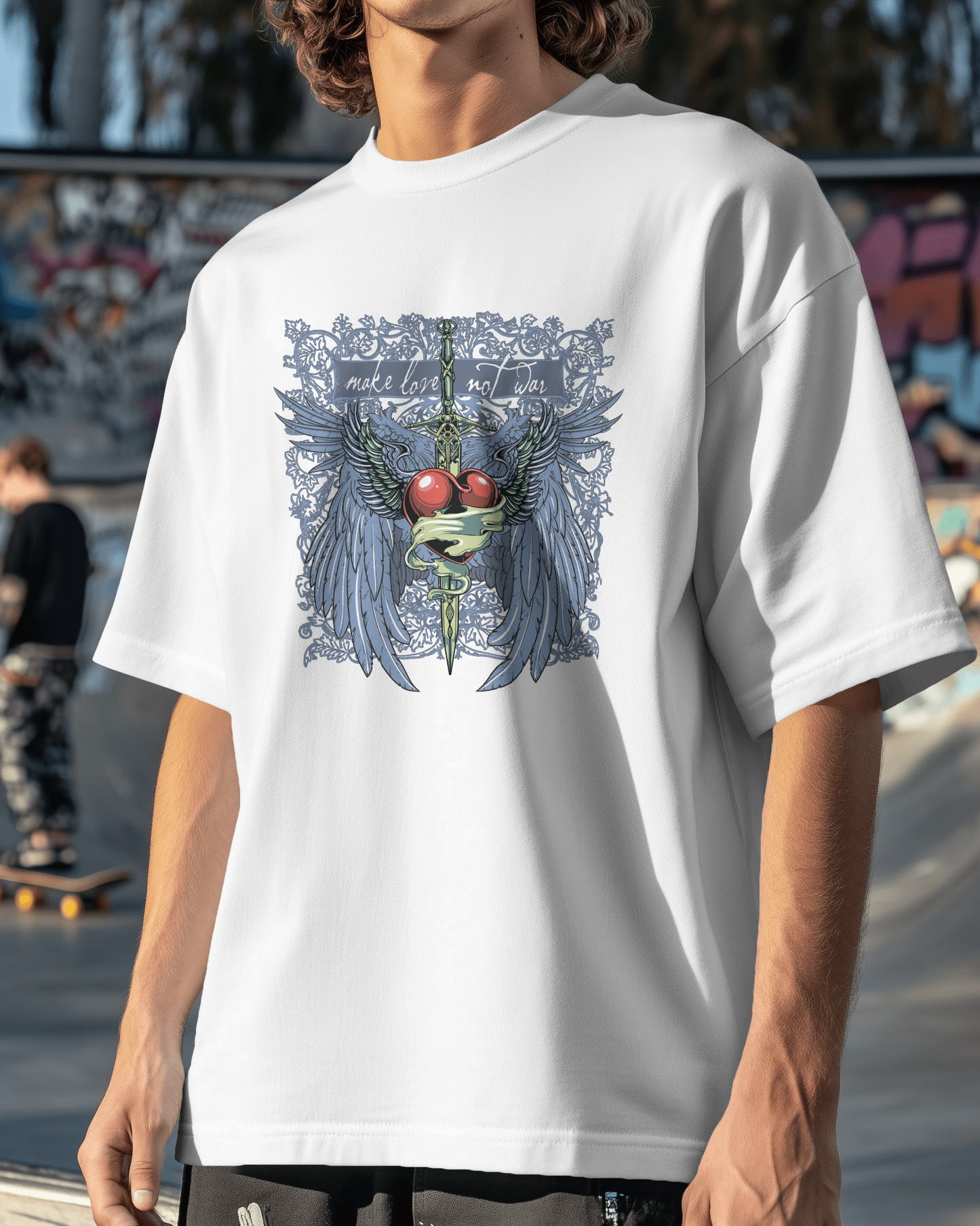 Premium Make Love Not War Wings Heart Oversized T-shirt