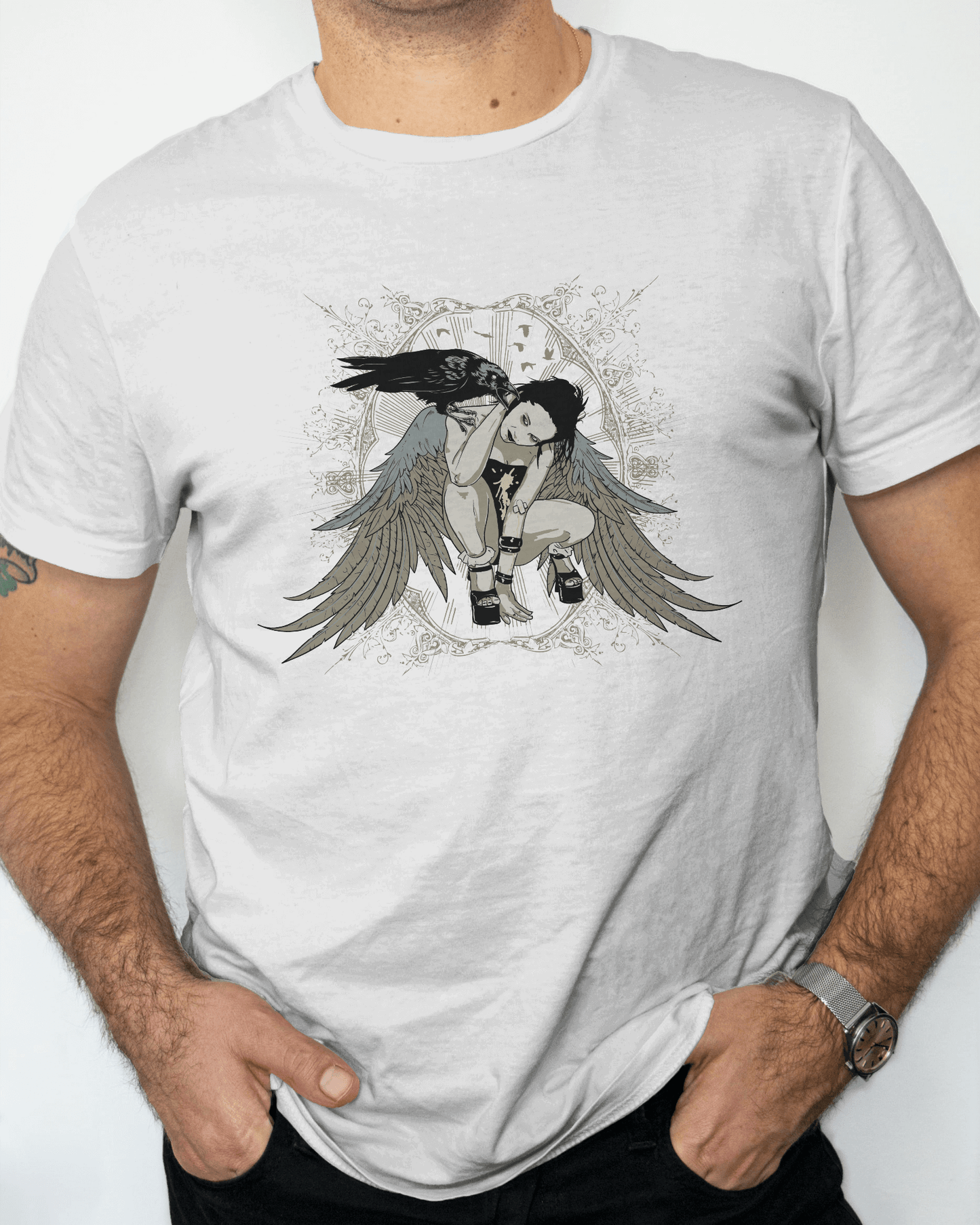 Premium Angel Wings Gothic Raven T-Shirt | Limited Edition - YORD