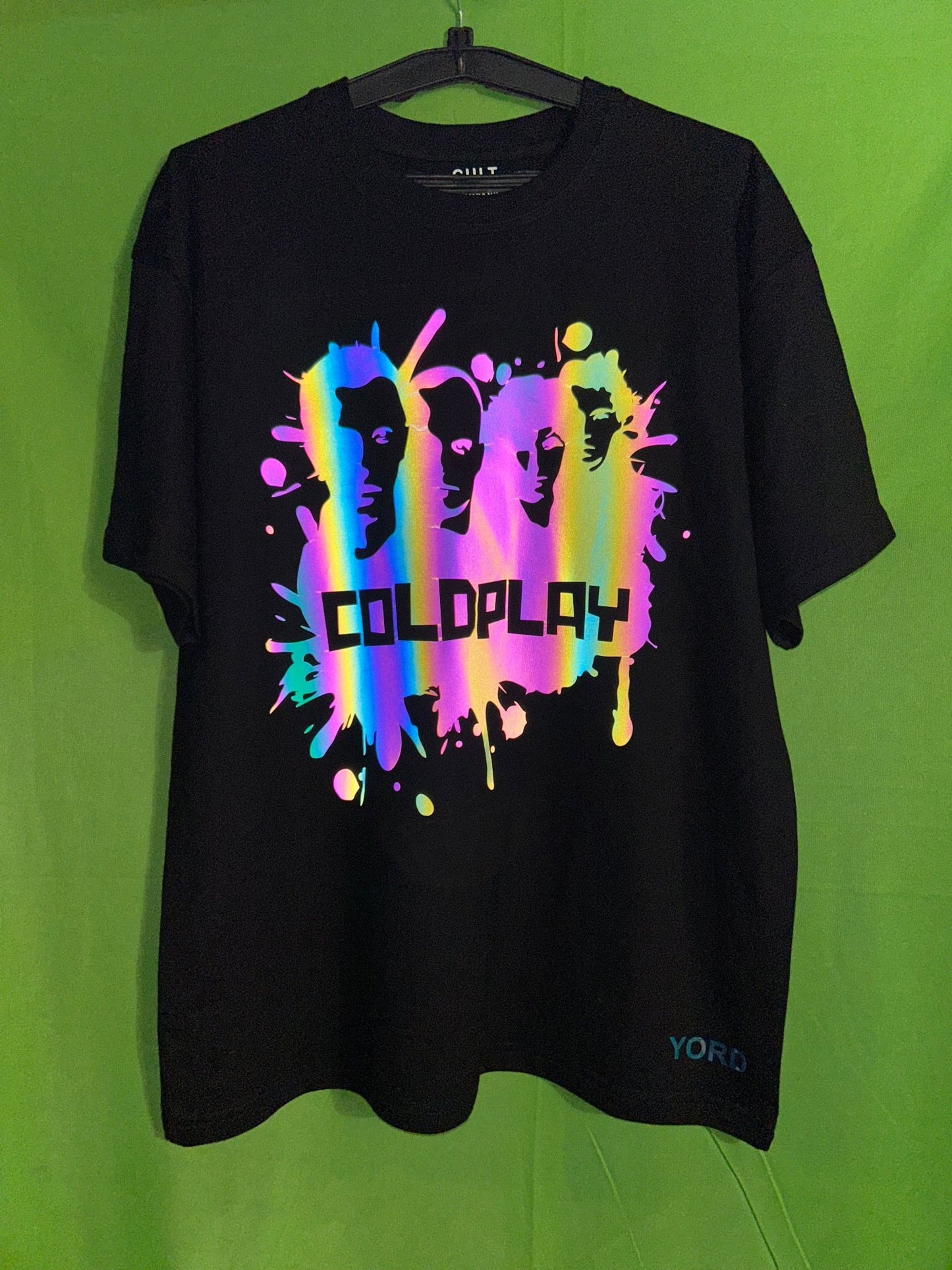 Premium Coldplay Holographic Rainbow Splash Band T-Shirt - Luxury Oversized French Terry Cotton Concert Wear - YORD