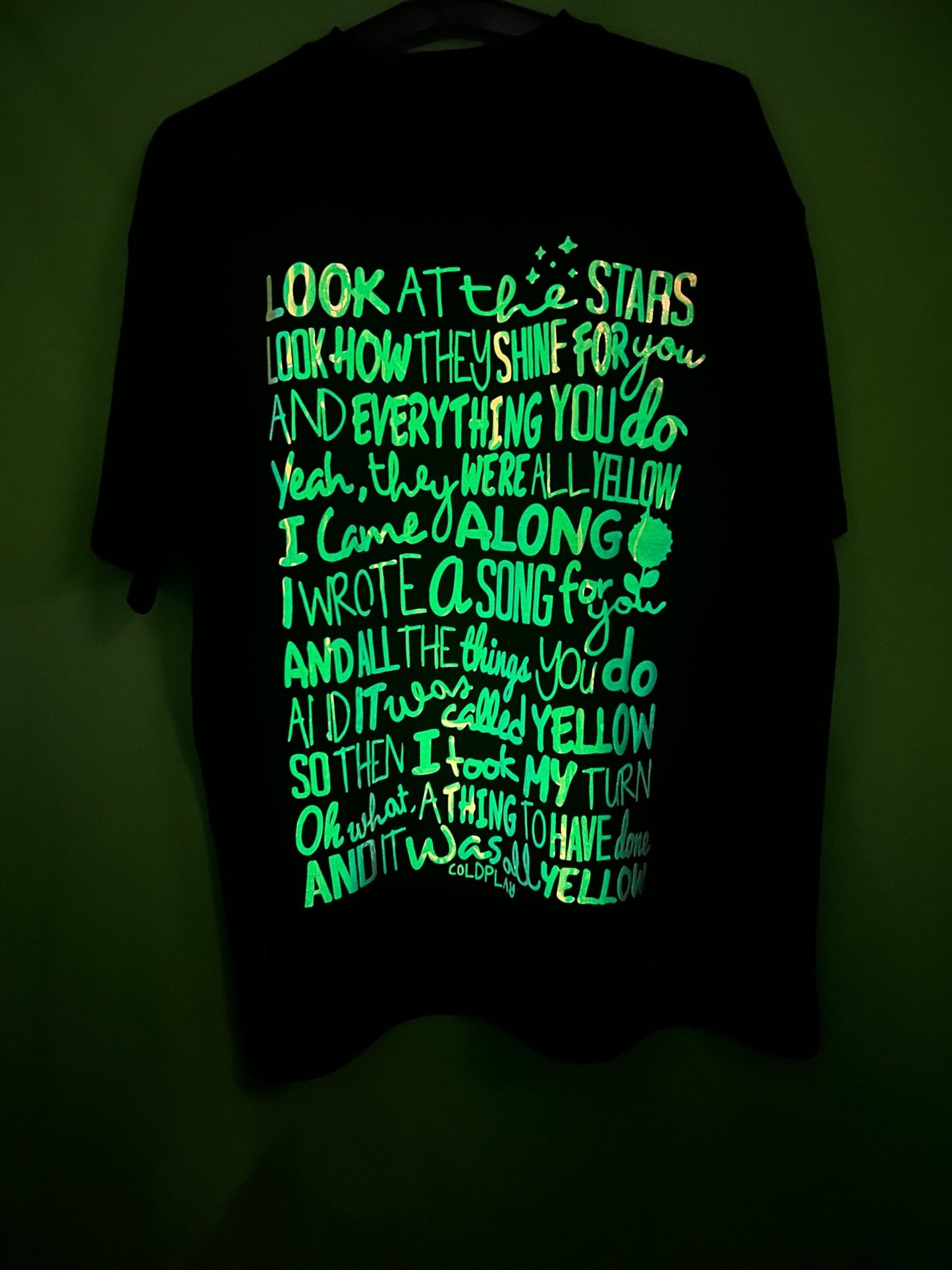 Premium Coldplay Lyrics Glow - in - Dark Oversized Concert T-Shirt - Yellow Collection Luxury Edition - YORD