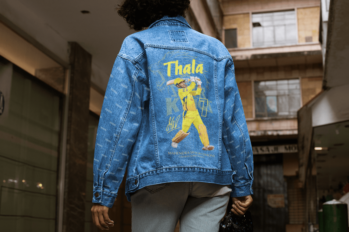 Premium CSK Thala Tribute Hand - Painted Denim Jacket - YORD
