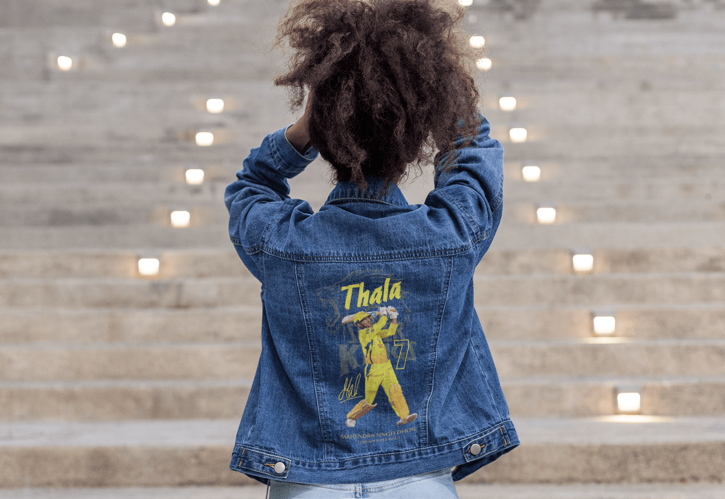 Premium CSK Thala Tribute Hand - Painted Denim Jacket - YORD