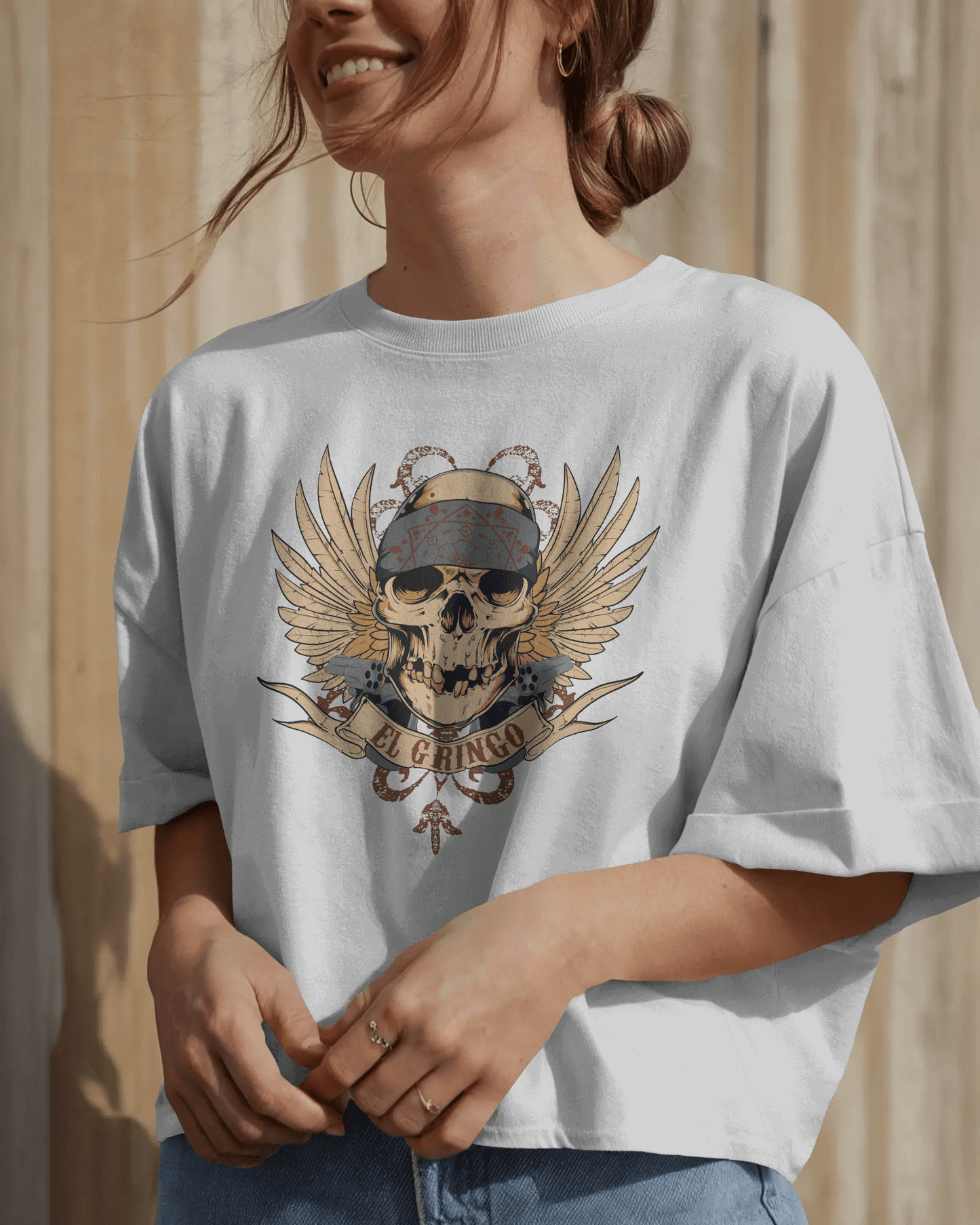 Premium El Gringo Skull Wings Oversized T-Shirt - YORD