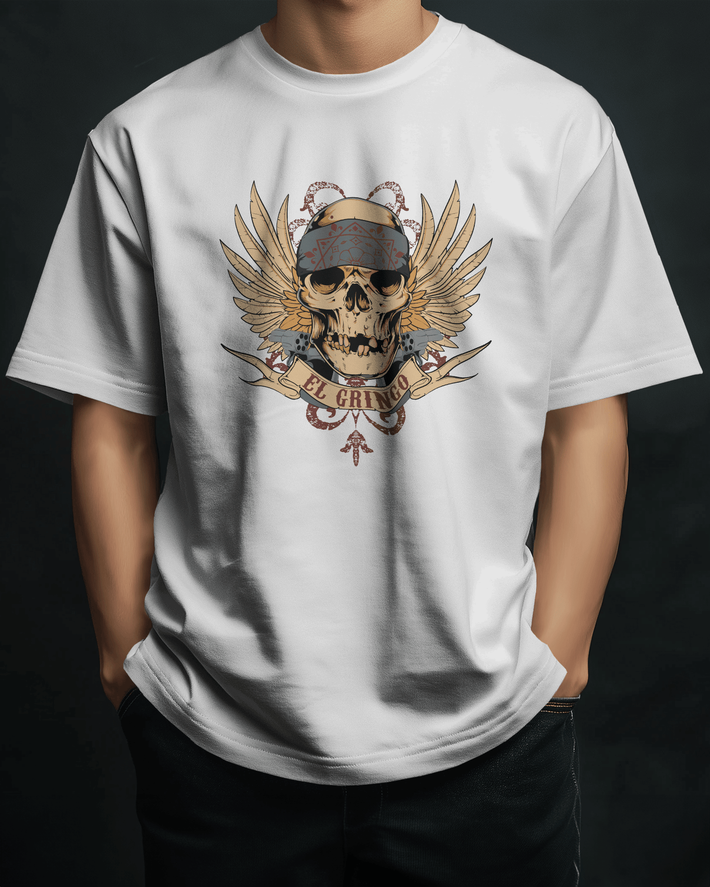 Premium El Gringo Skull Wings Oversized T-Shirt - YORD