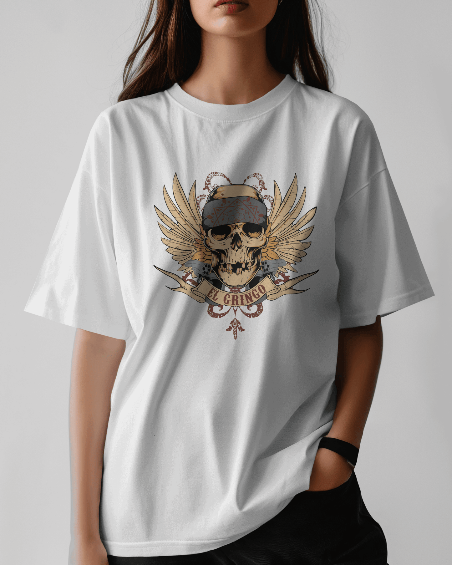 Premium El Gringo Skull Wings Oversized T-Shirt - YORD