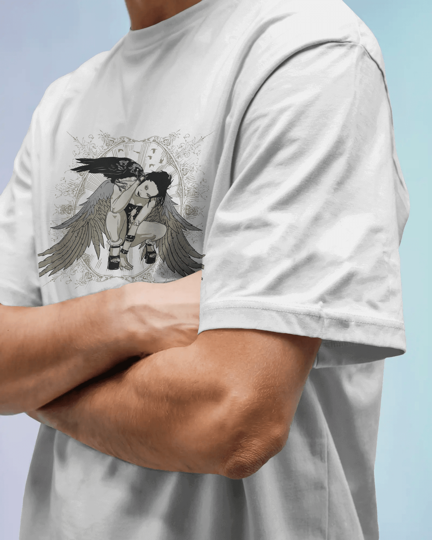 Premium Gothic Angel Wing Raven Oversized T-shirt - YORD