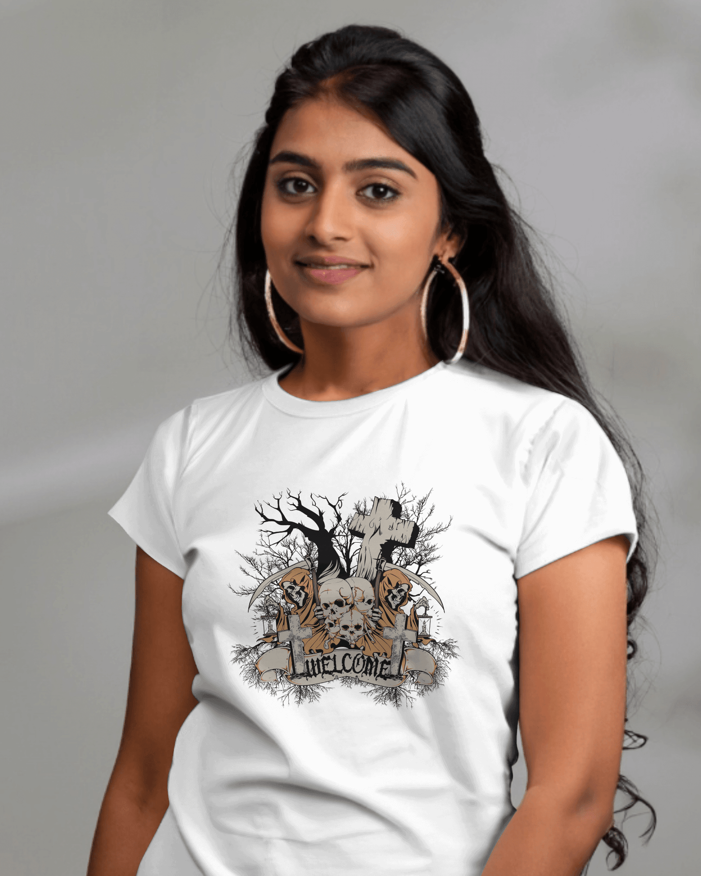 Premium Grim Reaper 'UNWELCOME' Gothic Print T-Shirt - YORD