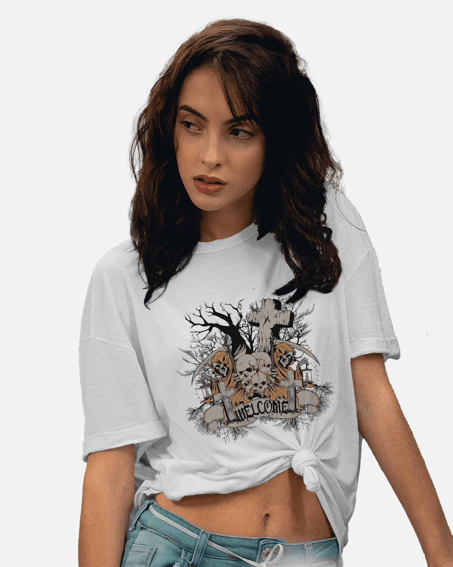 Premium Grim Reaper 'UNWELCOME' Gothic Print T-Shirt - YORD