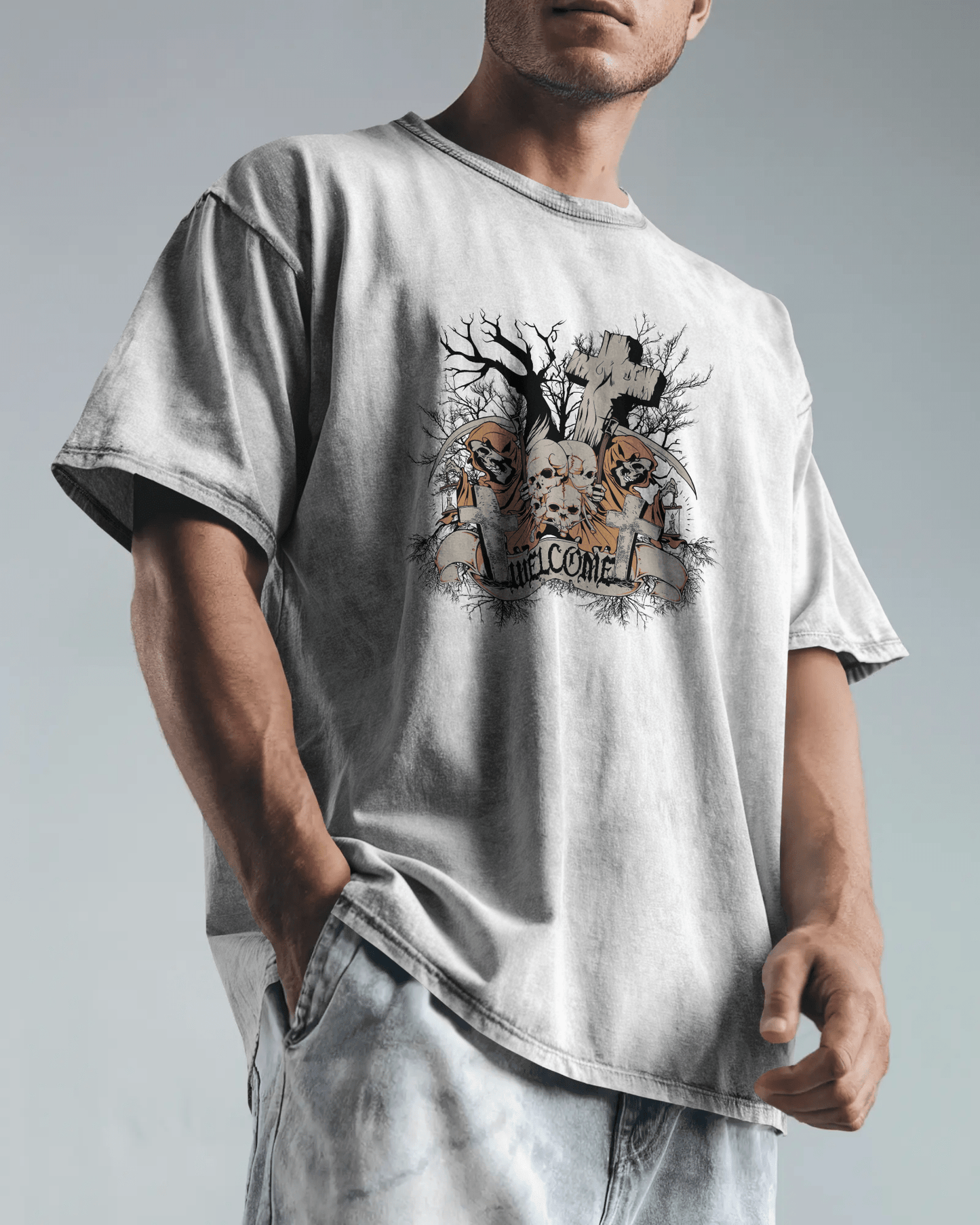 Premium Grim Reaper 'Unwelcome' Oversized Gothic T-shirt - YORD