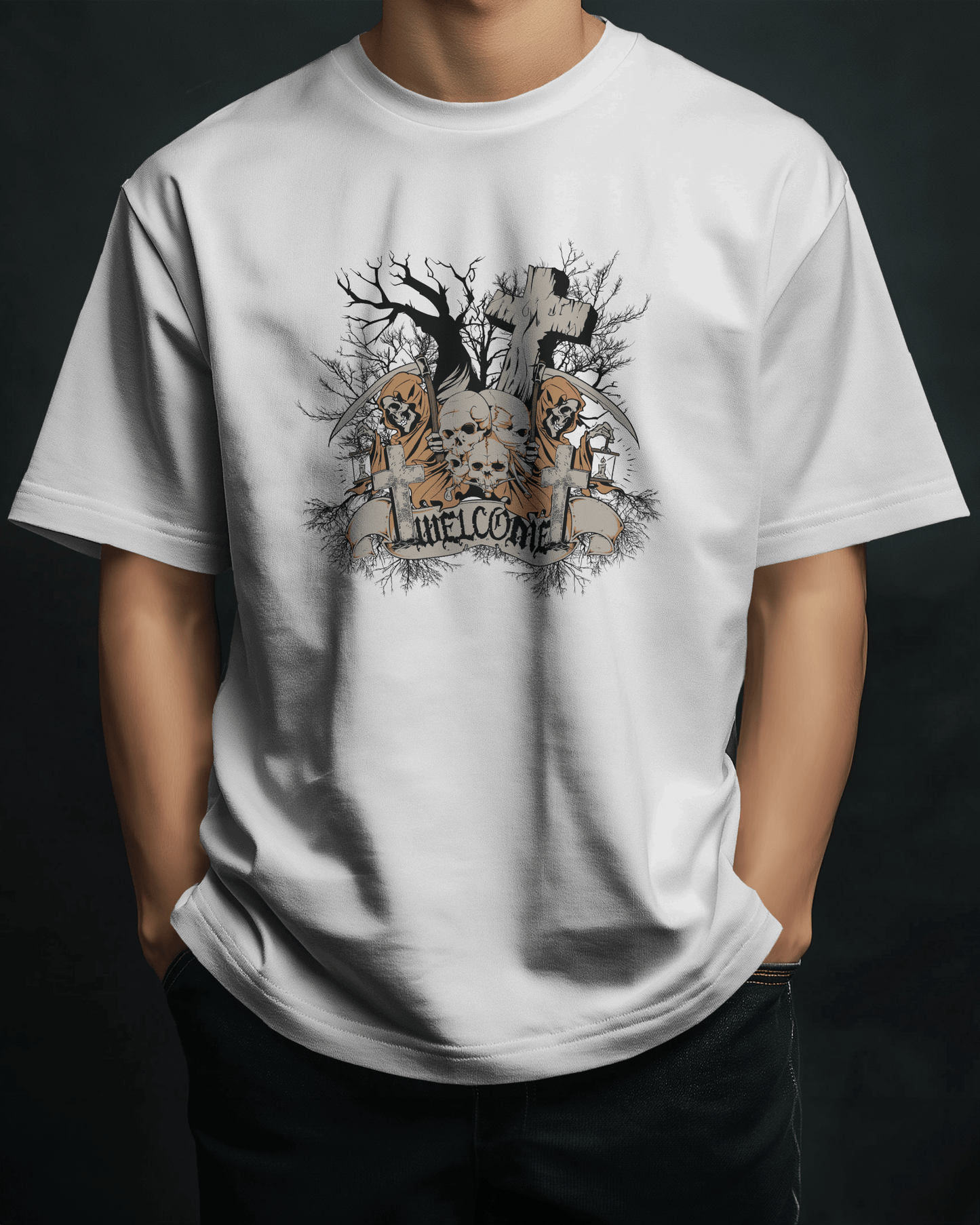 Premium Grim Reaper 'Unwelcome' Oversized Gothic T-shirt - YORD