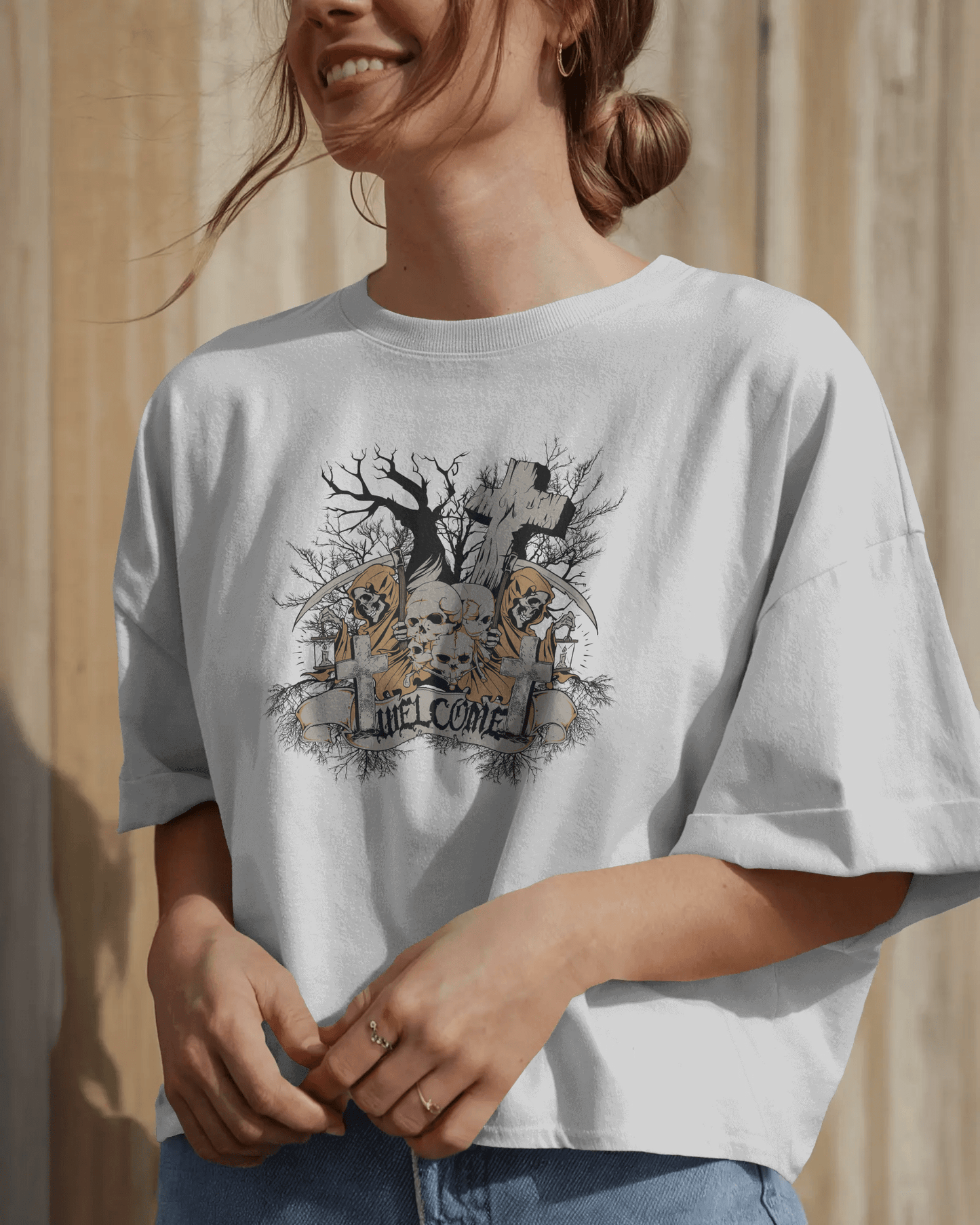 Premium Grim Reaper 'Unwelcome' Oversized Gothic T-shirt - YORD