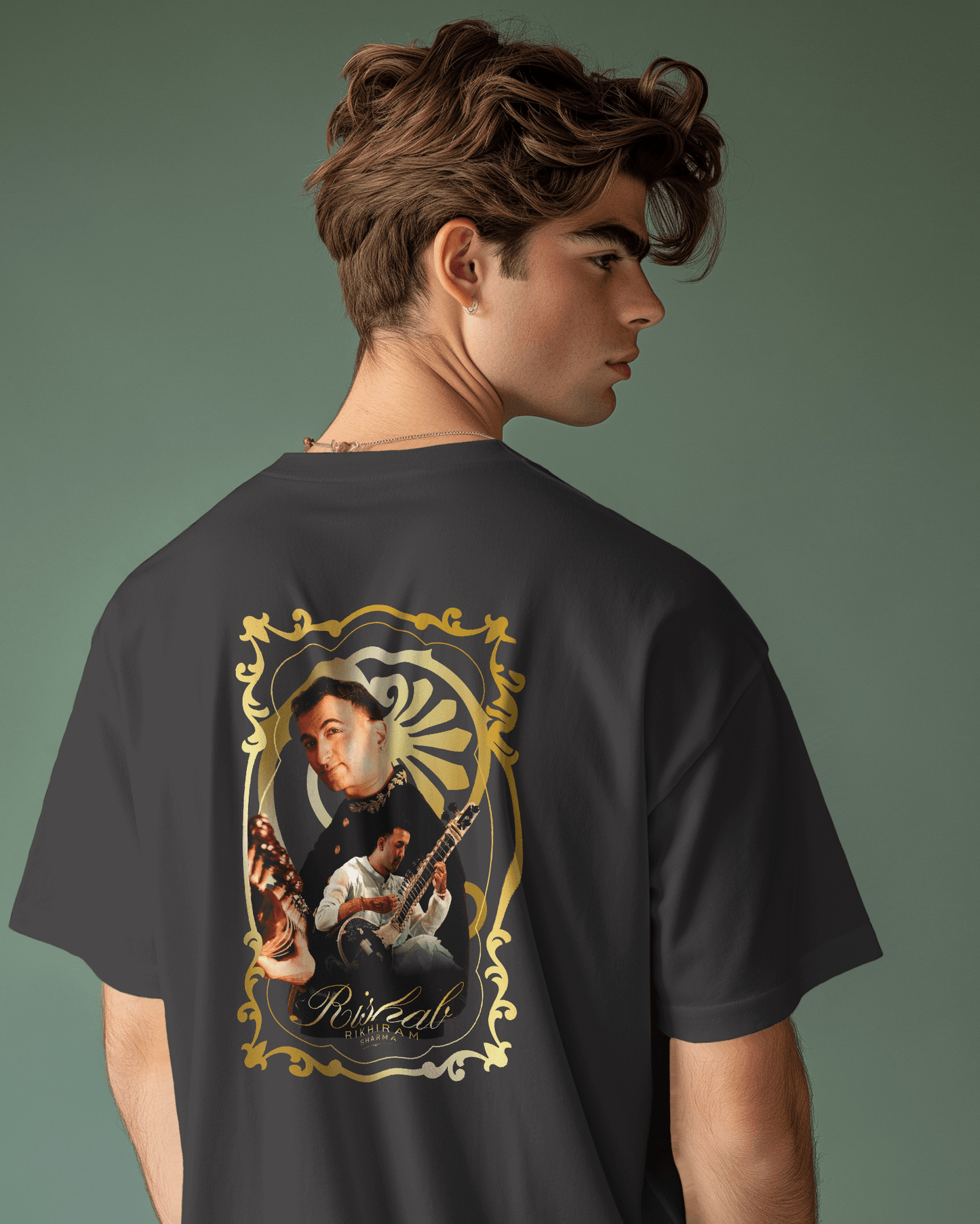 Premium Hand Printed Oversized 'Rishab Rikhiram Sharma' Gold Script T-shirt - YORD