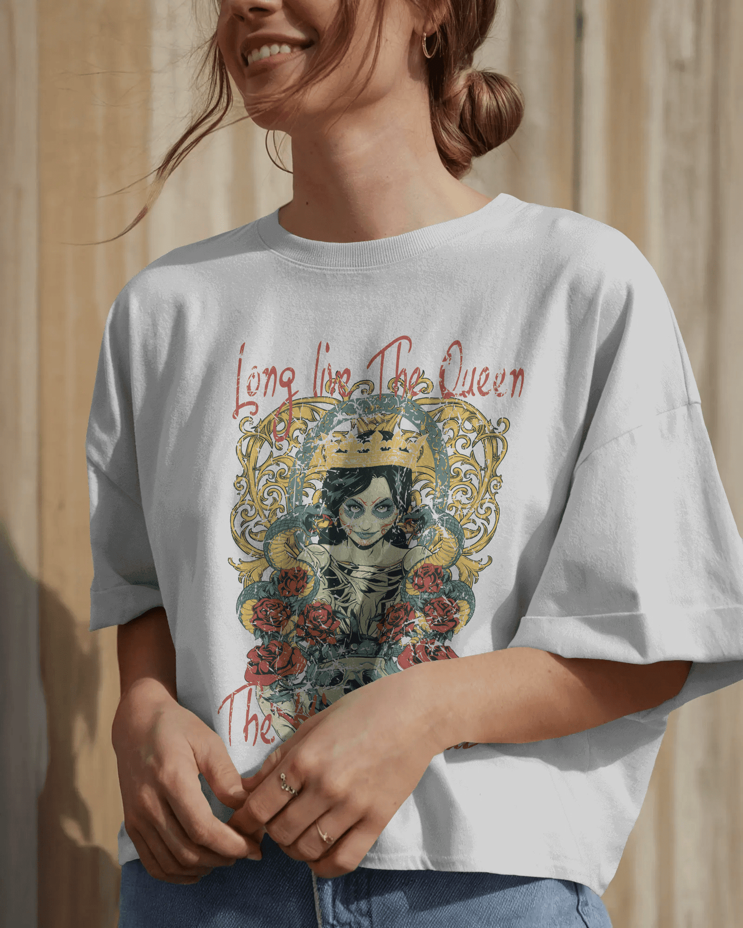Premium 'Long Live The Queen' Gothic Art Oversized T-shirt - YORD