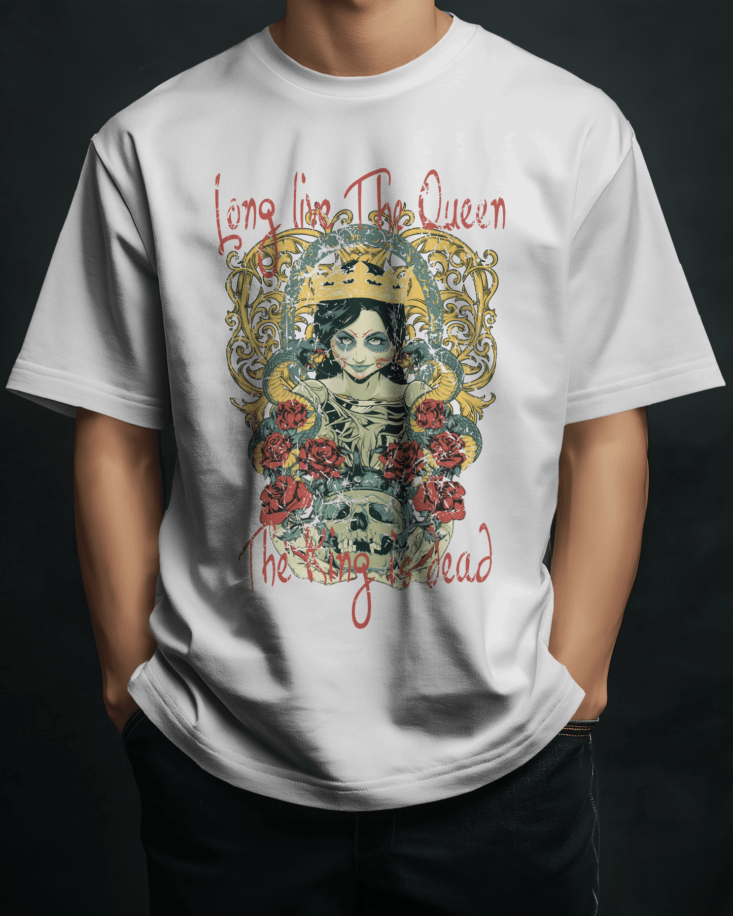 Premium 'Long Live The Queen' Gothic Art Oversized T-shirt - YORD
