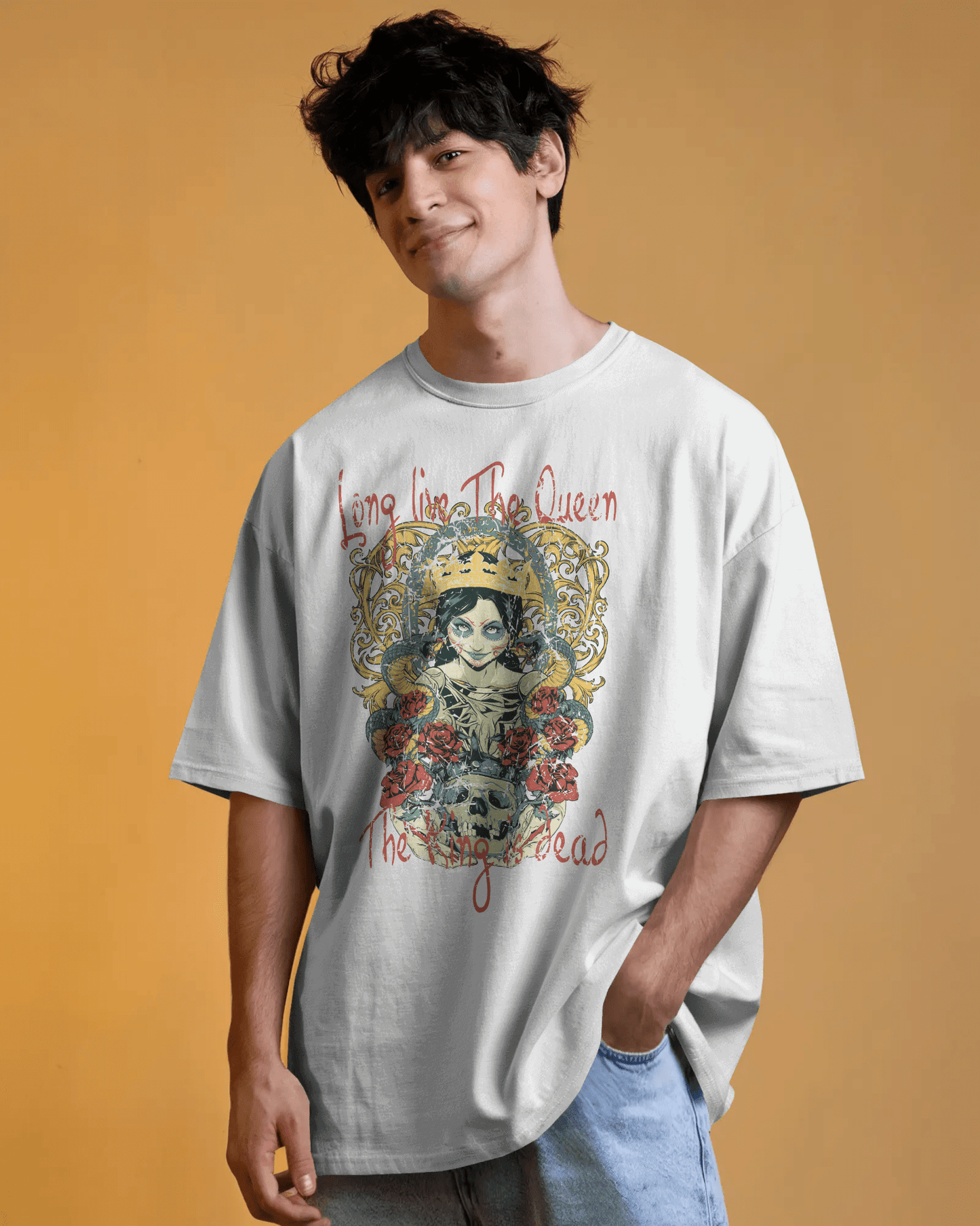 Premium 'Long Live The Queen' Gothic Art Oversized T-shirt - YORD