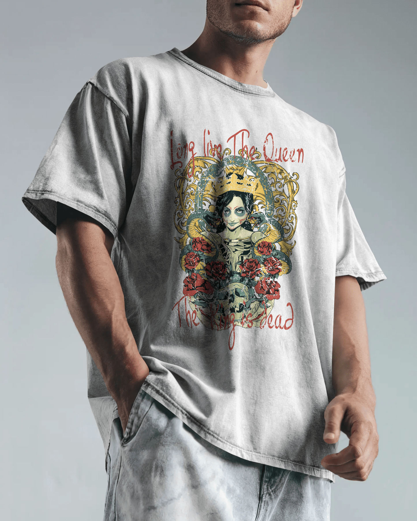 Premium 'Long Live The Queen' Gothic Art Oversized T-shirt - YORD