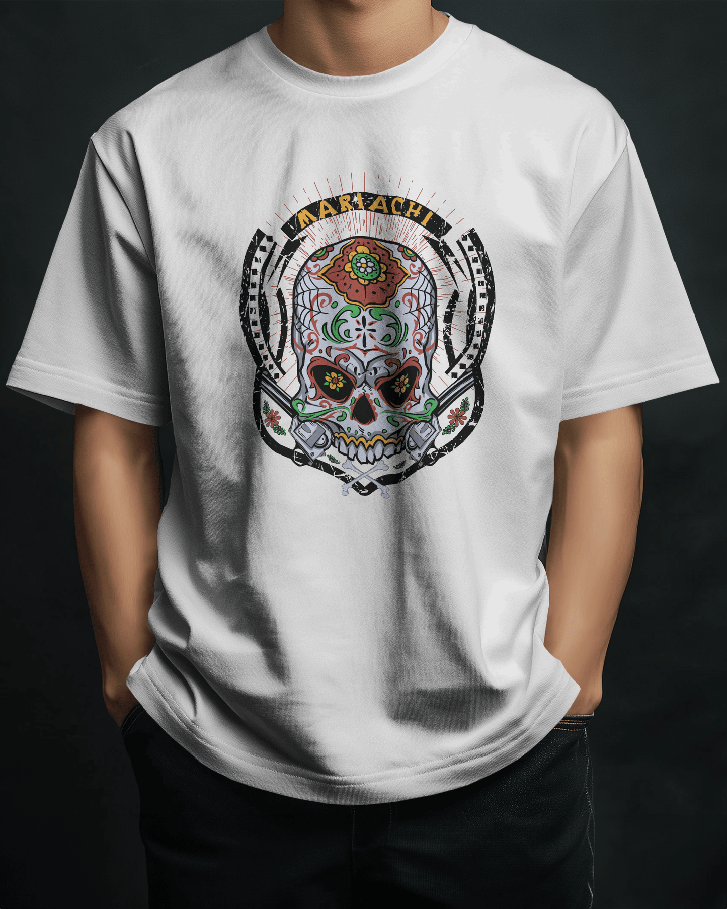 Premium Mariachi Sugar Skull Oversized T-shirt - YORD
