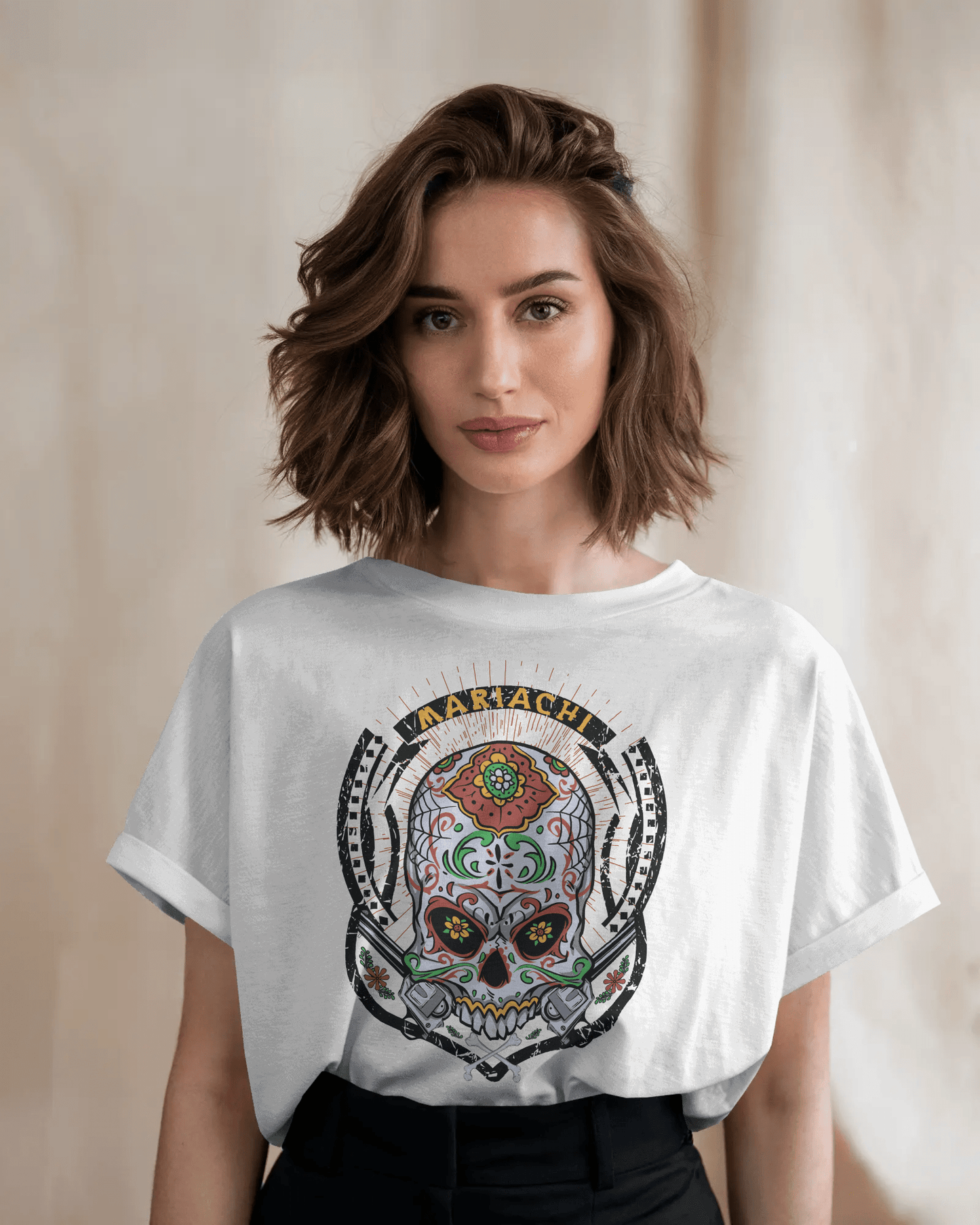 Premium Mariachi Sugar Skull Oversized T-shirt - YORD