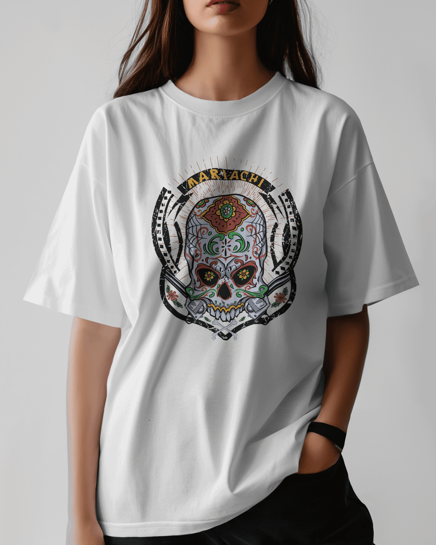 Premium Mariachi Sugar Skull Oversized T-shirt - YORD