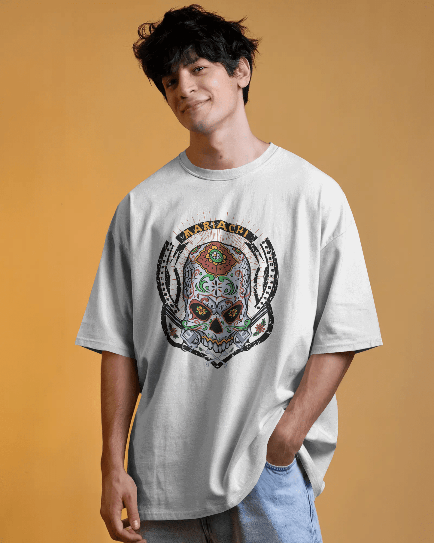 Premium Mariachi Sugar Skull Oversized T-shirt - YORD