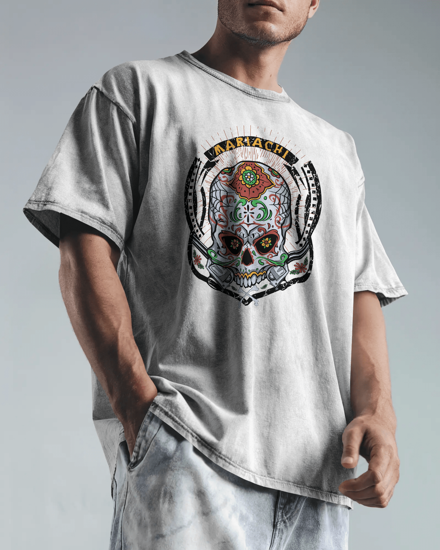 Premium Mariachi Sugar Skull Oversized T-shirt - YORD