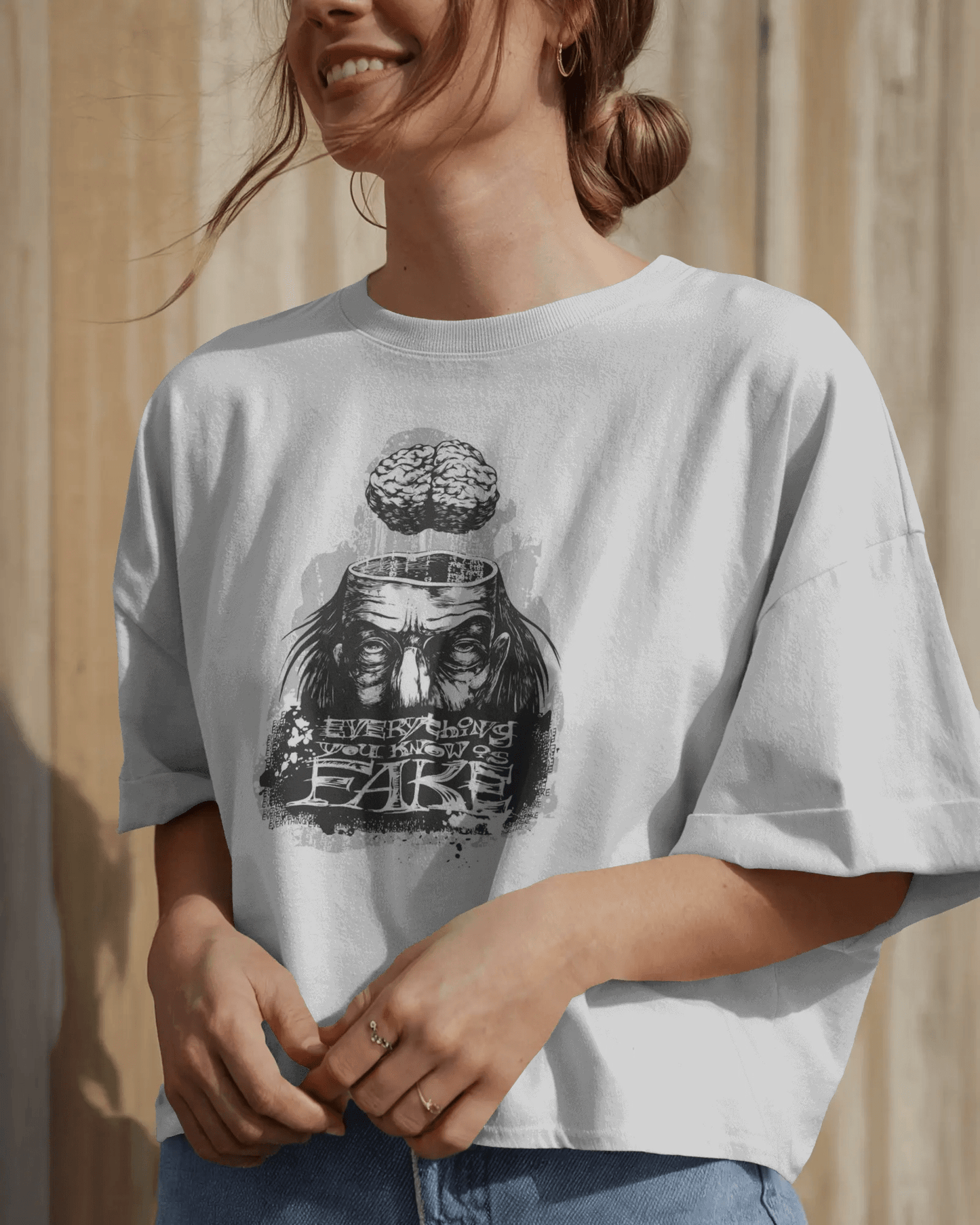 Premium Mind Illusion 'Everything Fake' Oversized T-Shirt - YORD