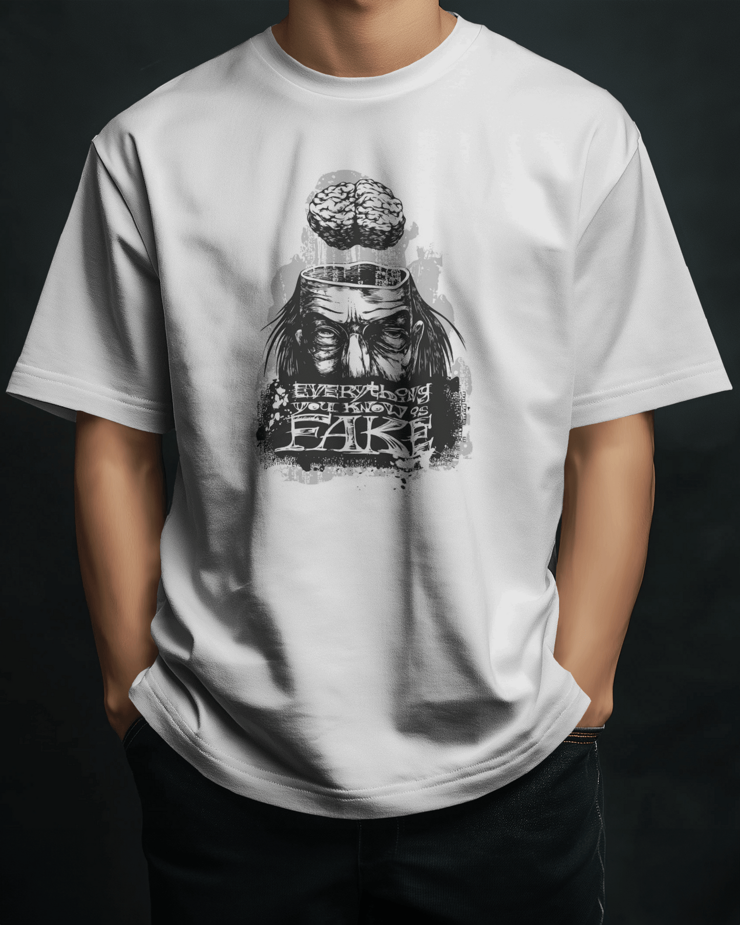Premium Mind Illusion 'Everything Fake' Oversized T-Shirt - YORD