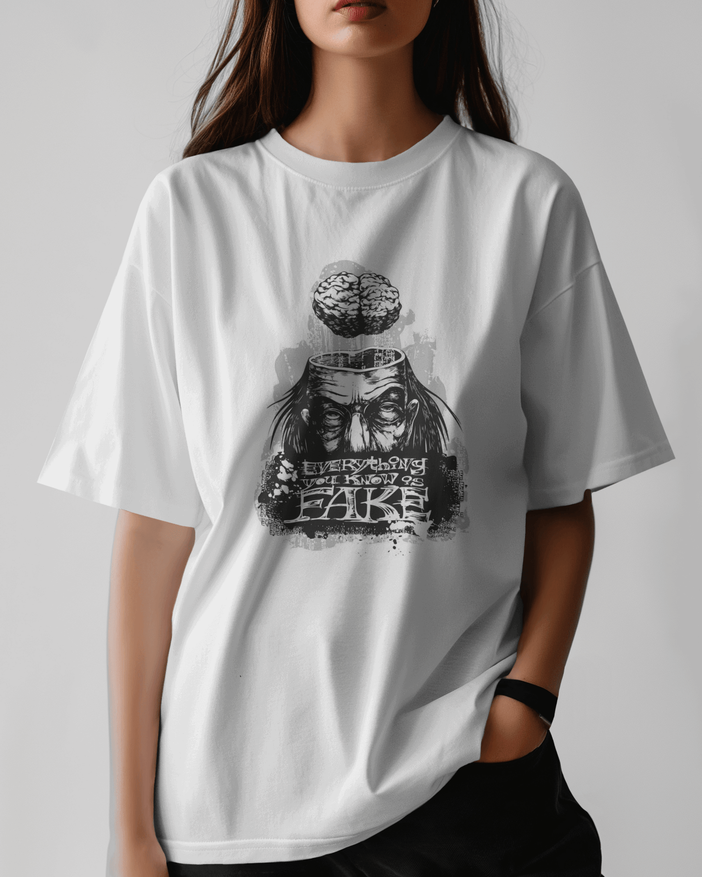 Premium Mind Illusion 'Everything Fake' Oversized T-Shirt - YORD
