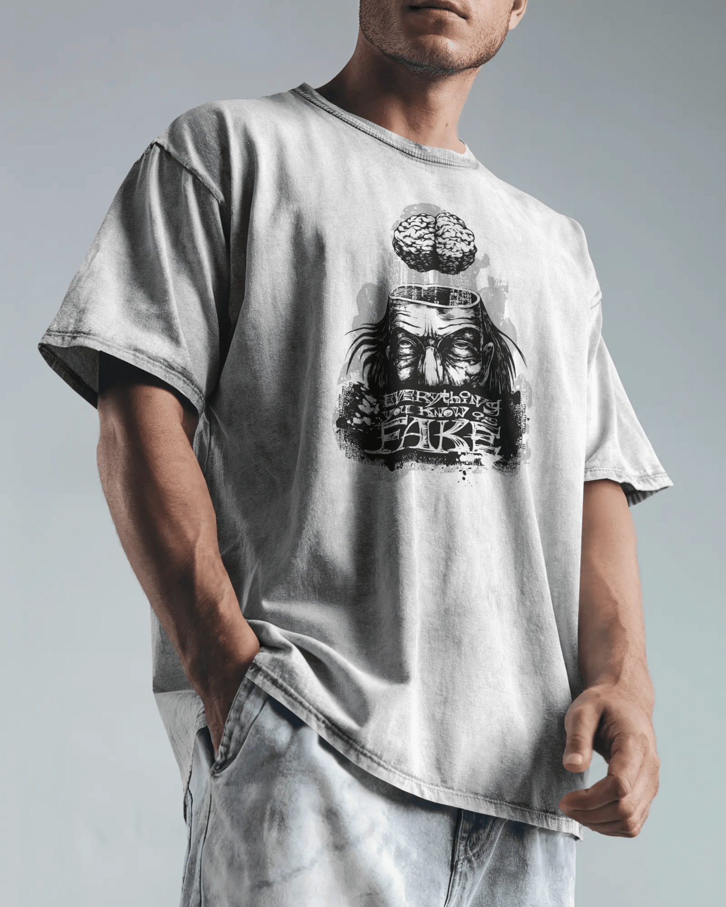 Premium Mind Illusion 'Everything Fake' Oversized T-Shirt - YORD