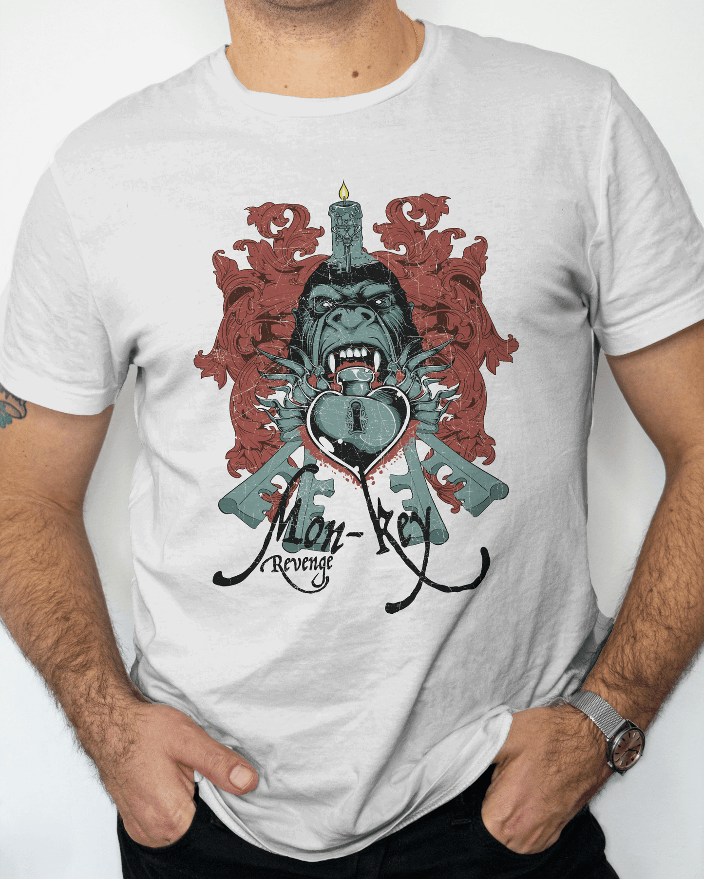Premium Monkey Key Revenge Graphic White T-shirt - YORD