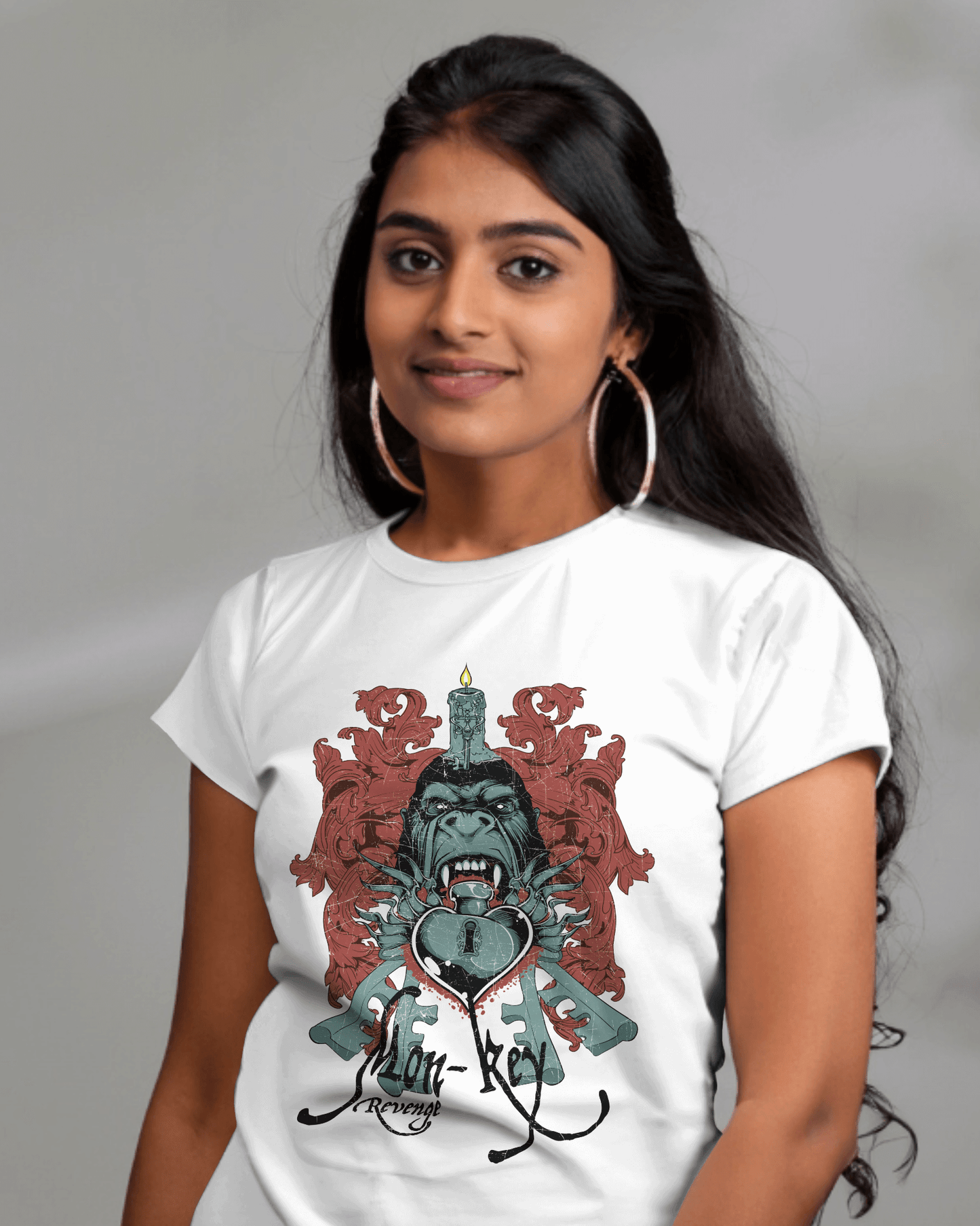 Premium Monkey Key Revenge Graphic White T-shirt - YORD